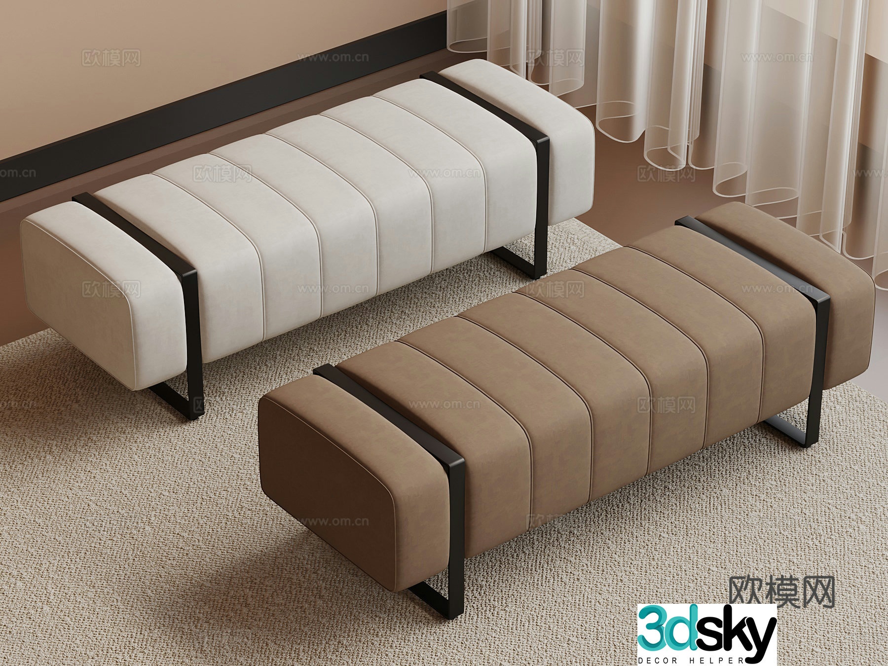 Bed tail stool Modern bed stool Sofa stool 3d model
