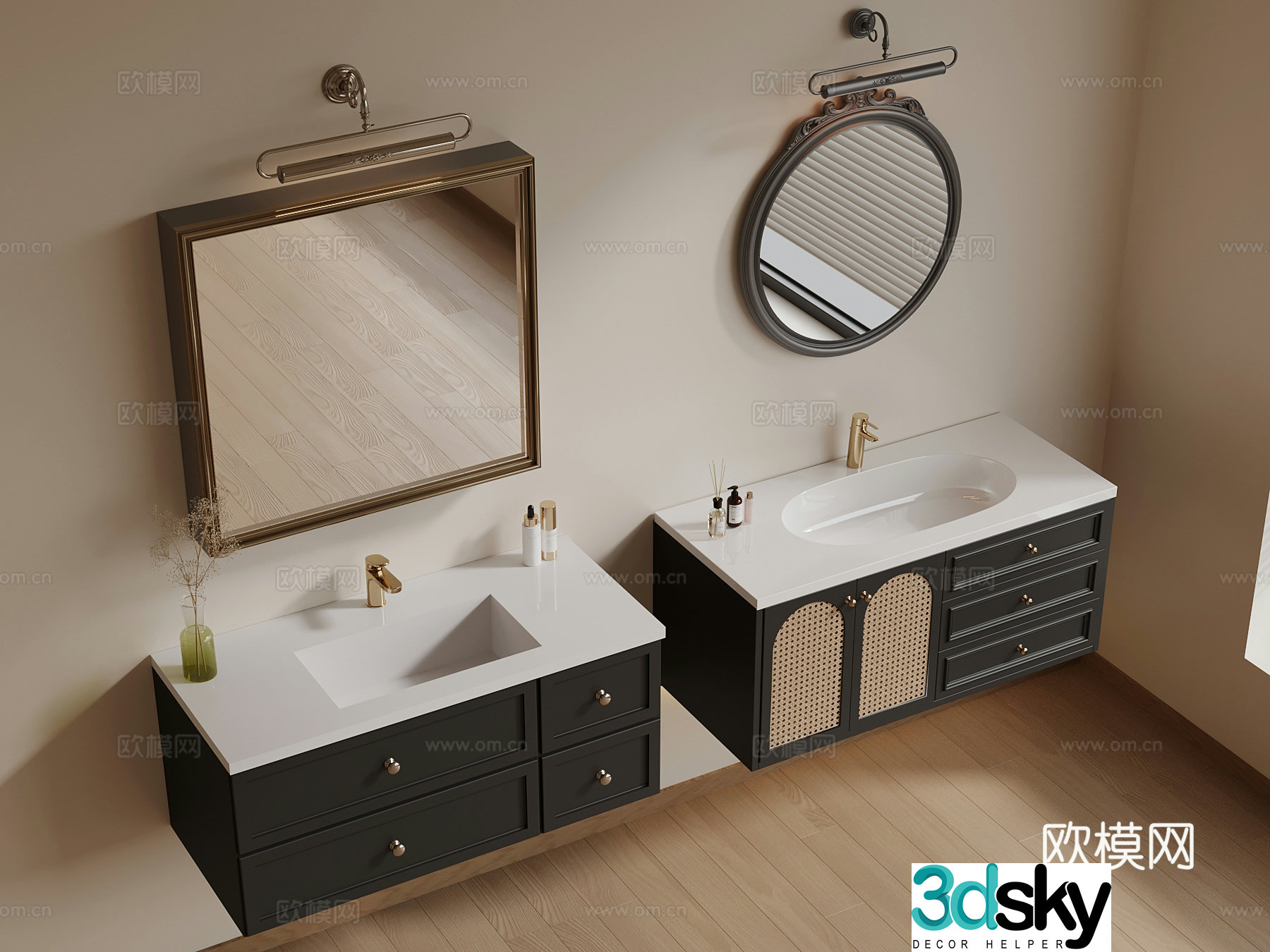 Bathroom cabinet French retro style bathroom cabinet Mirror Washing table 3D model