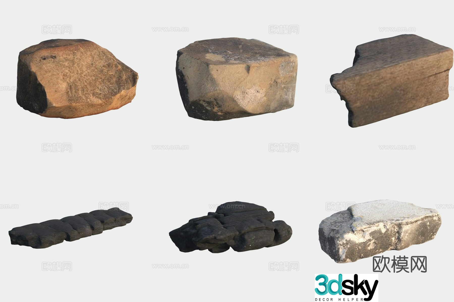 Stone building materials wood charcoal 3d model