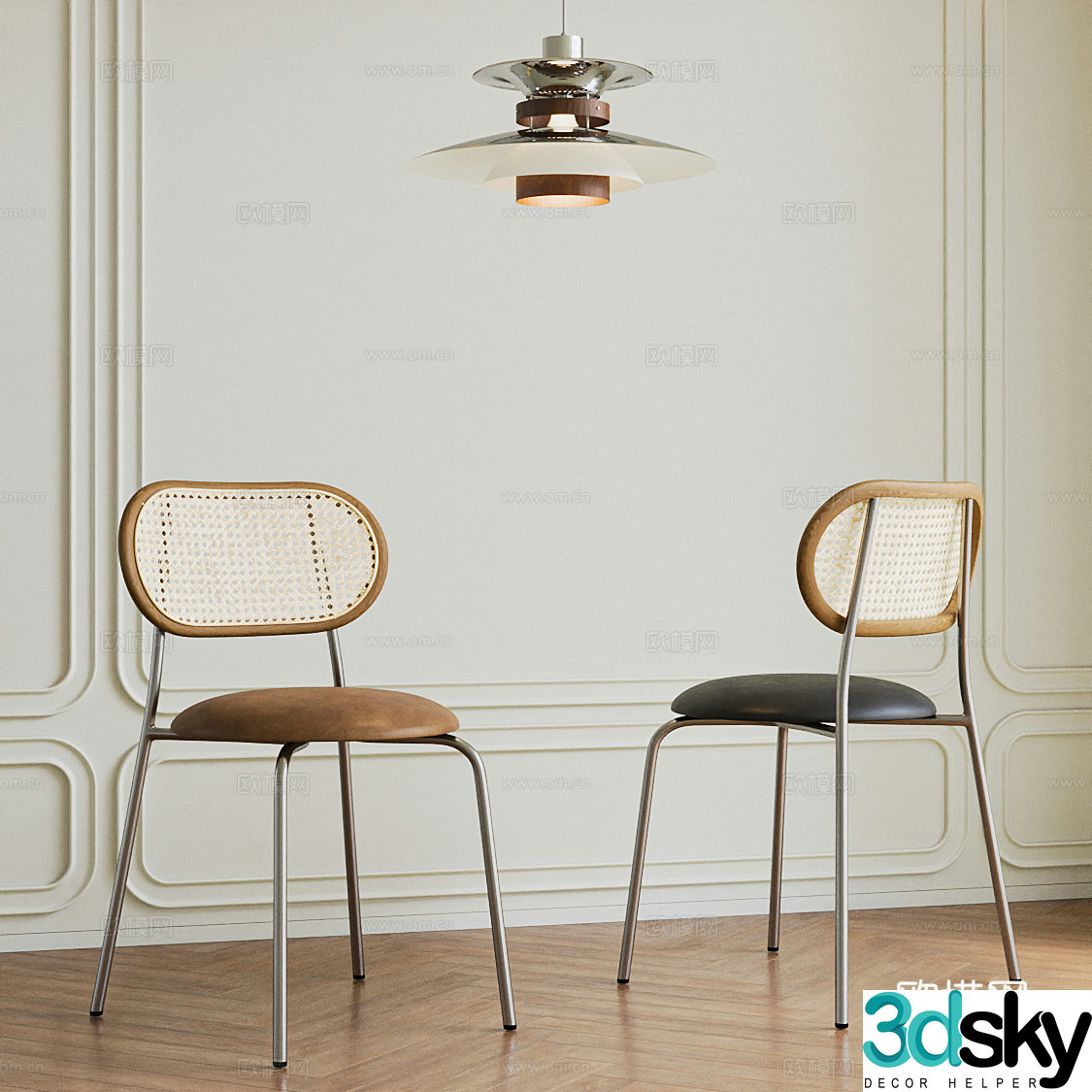 Nordic cream style dining chair rattan dining chair leather dining chair 3d model
