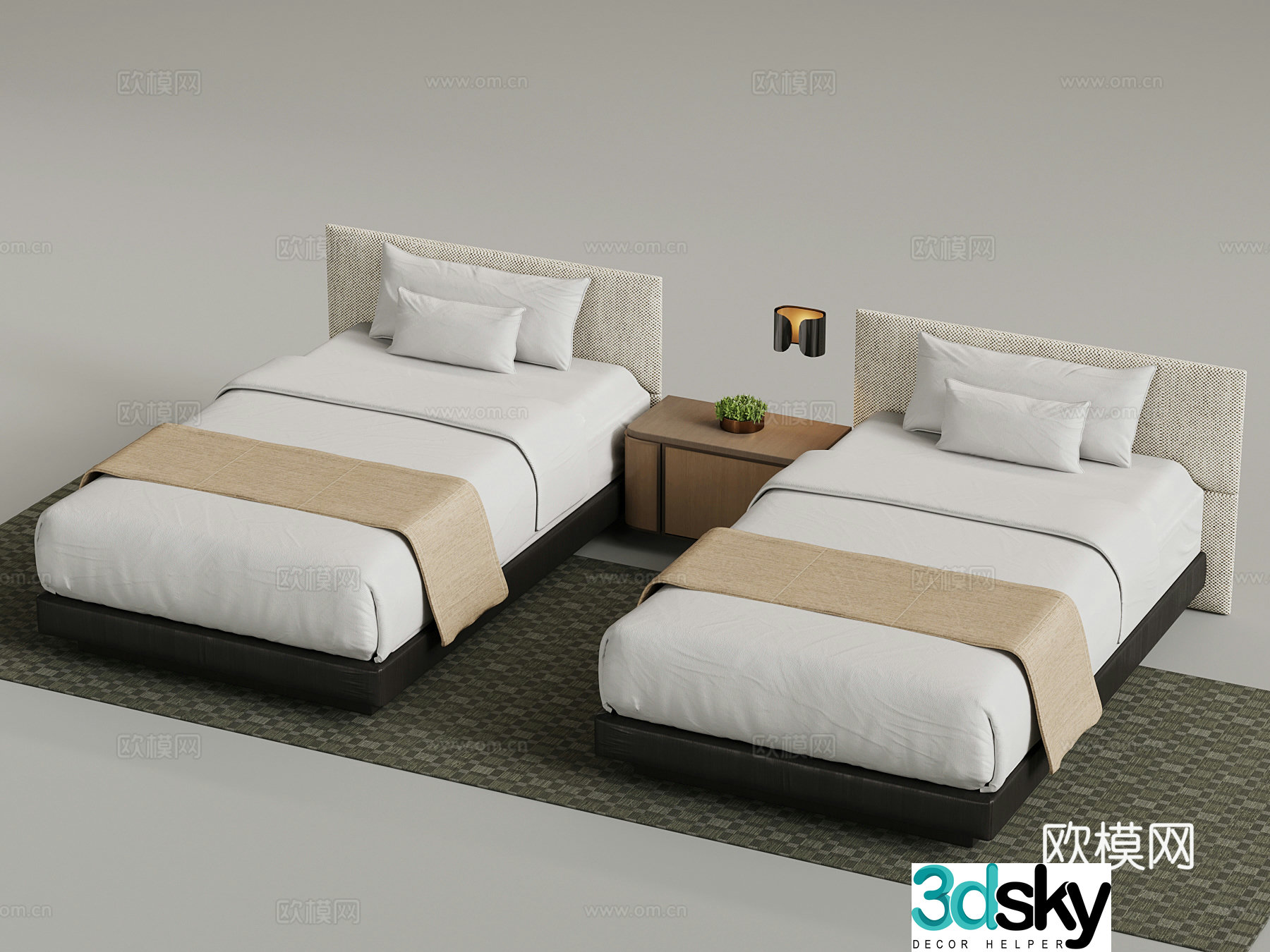 Bed Modern Double Bed Bed Nightstand 3D Model