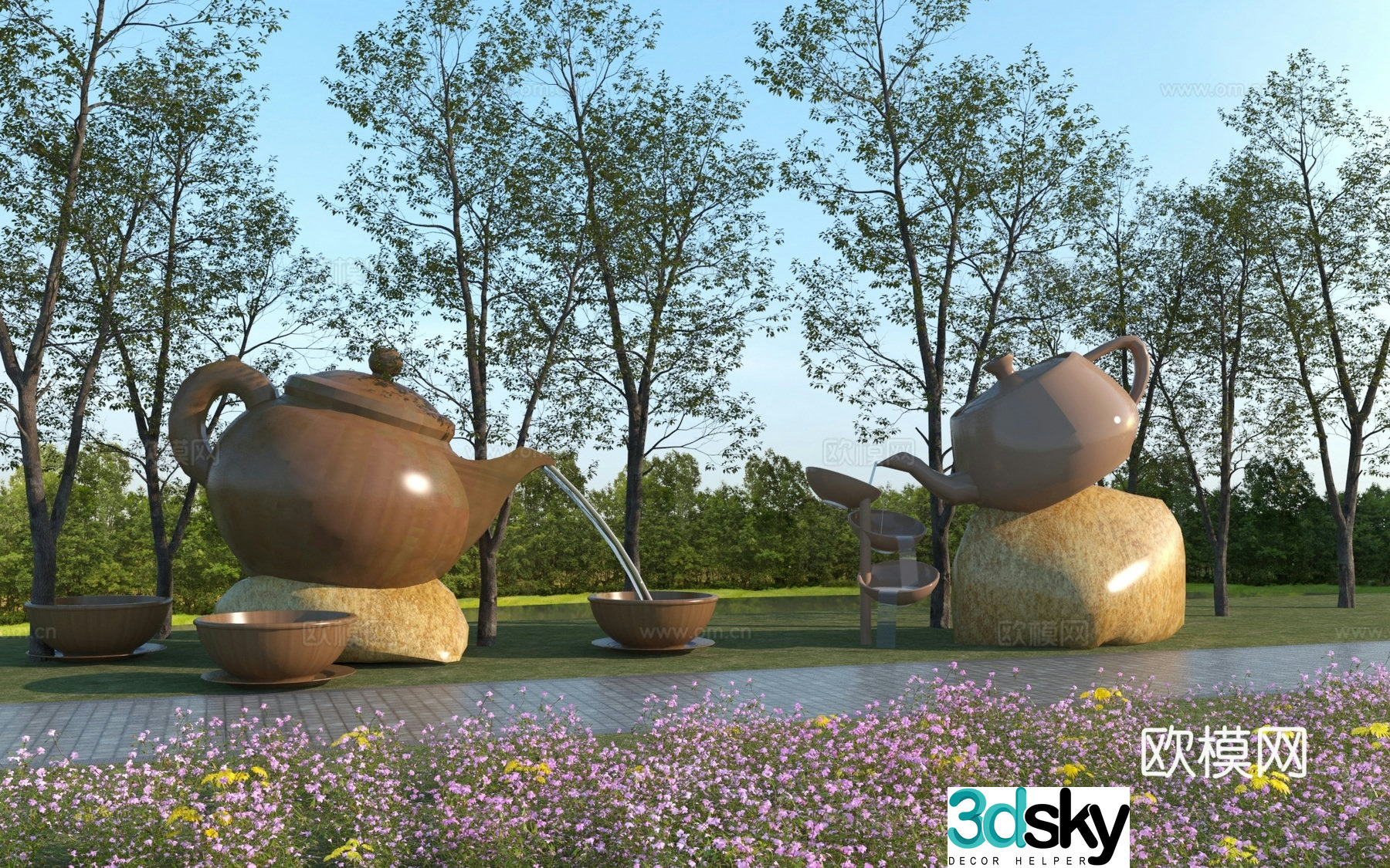 Modern teapot tea set sculpture 3d model
