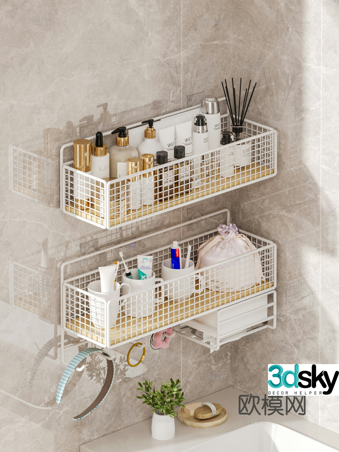 Modern bathroom shelf Cosmetics Lotion products 3D model