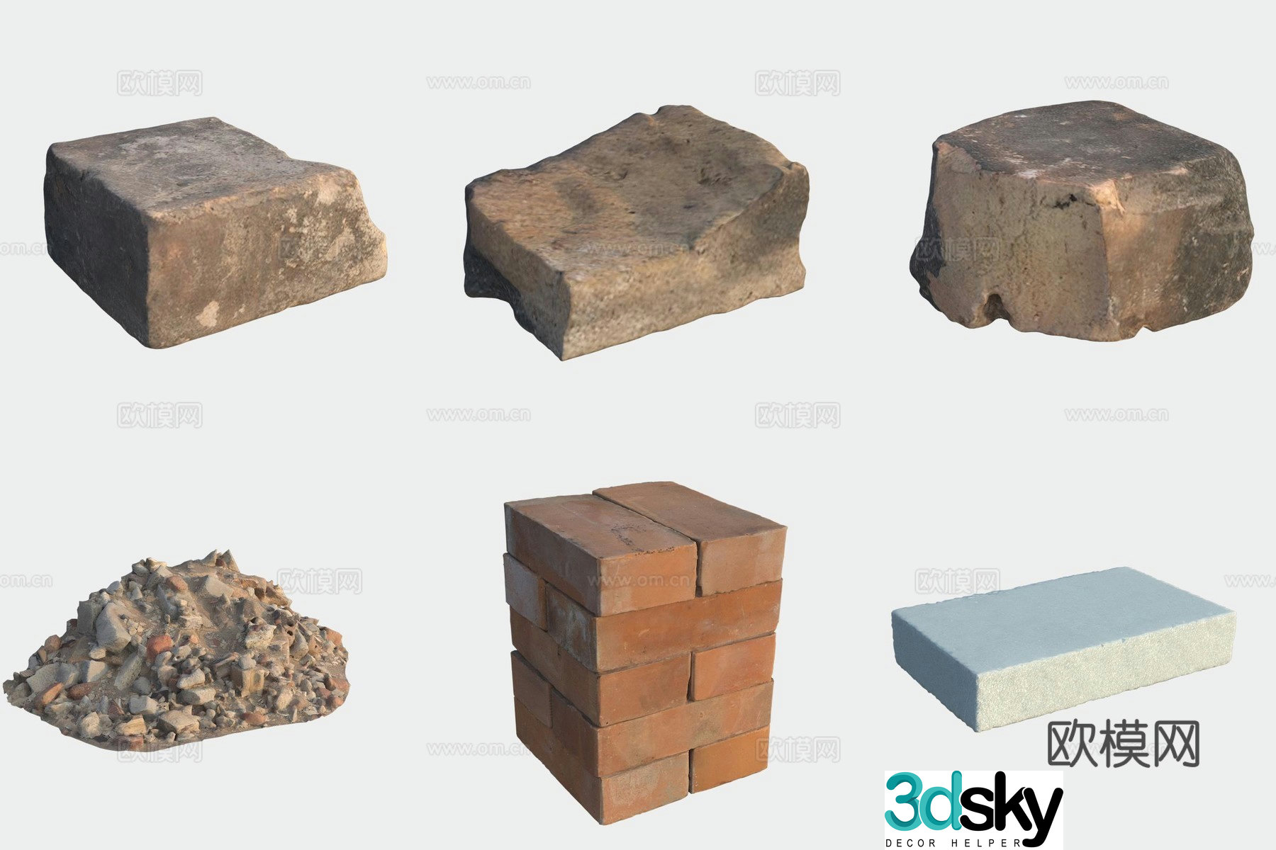 Brick stone stone pile building materials waste 3d model