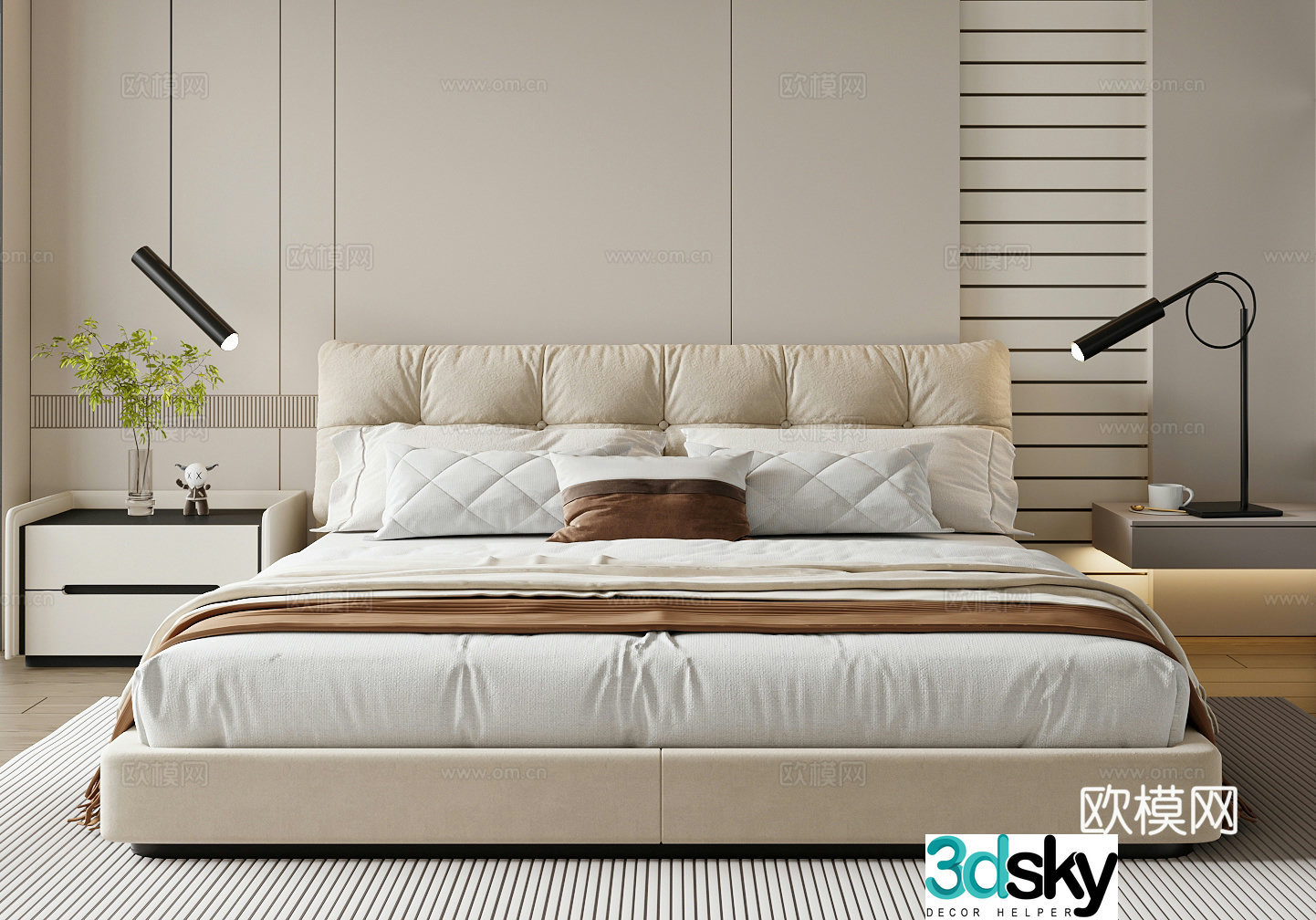 Modern double bed 3d model