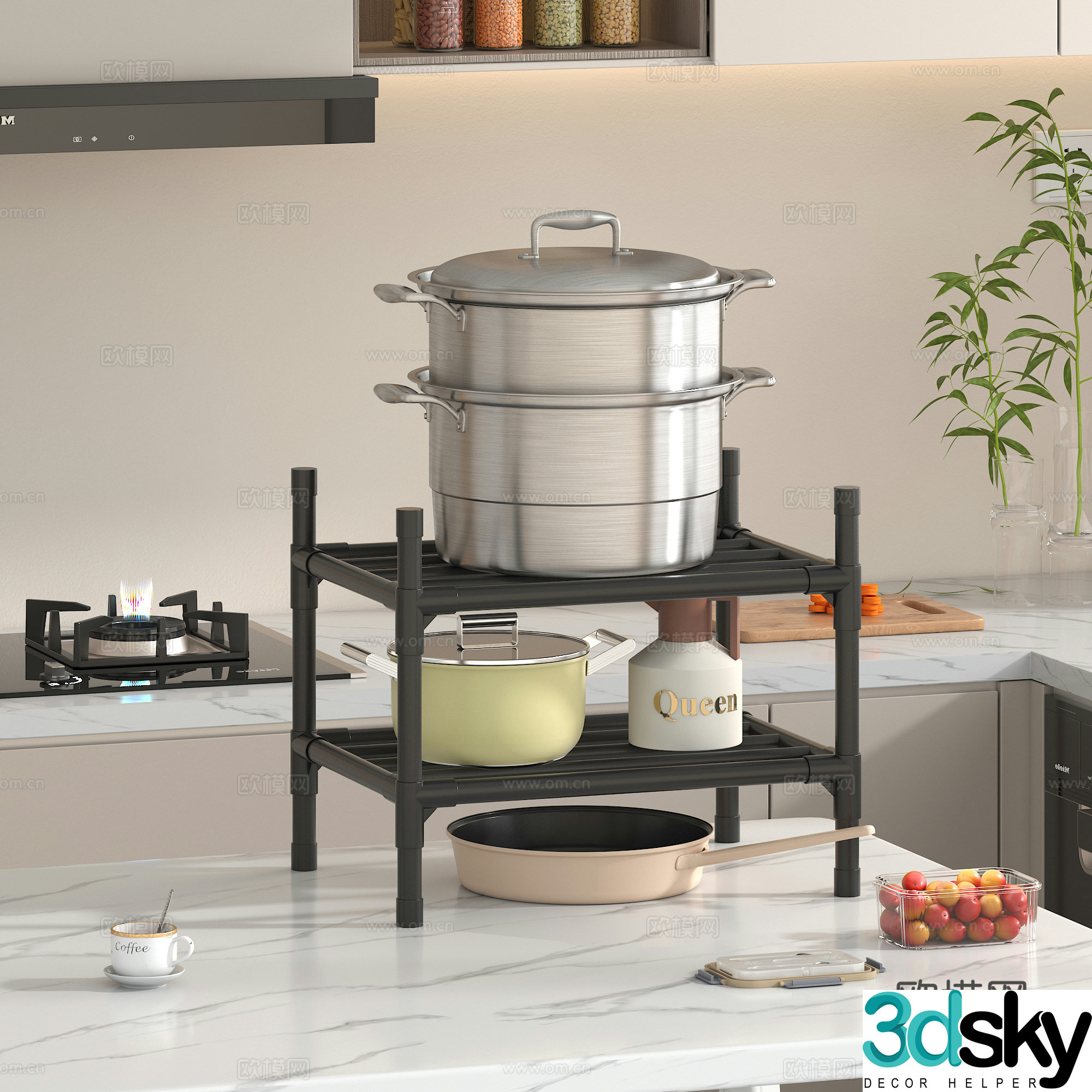 Kitchen shelf steamer pan kitchen supplies 3d model
