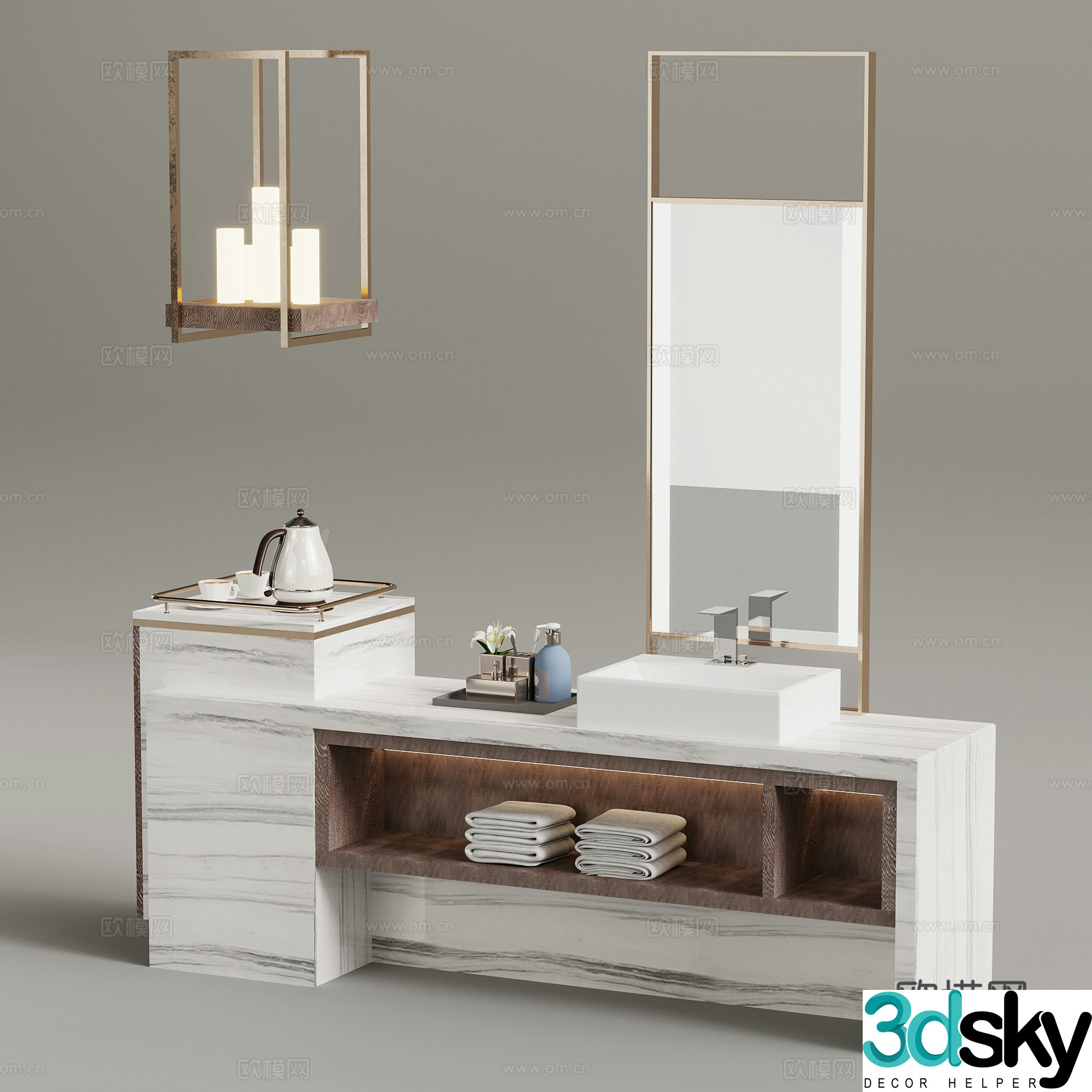 Washing table modern washbasin bathroom cabinet open sink 3d model