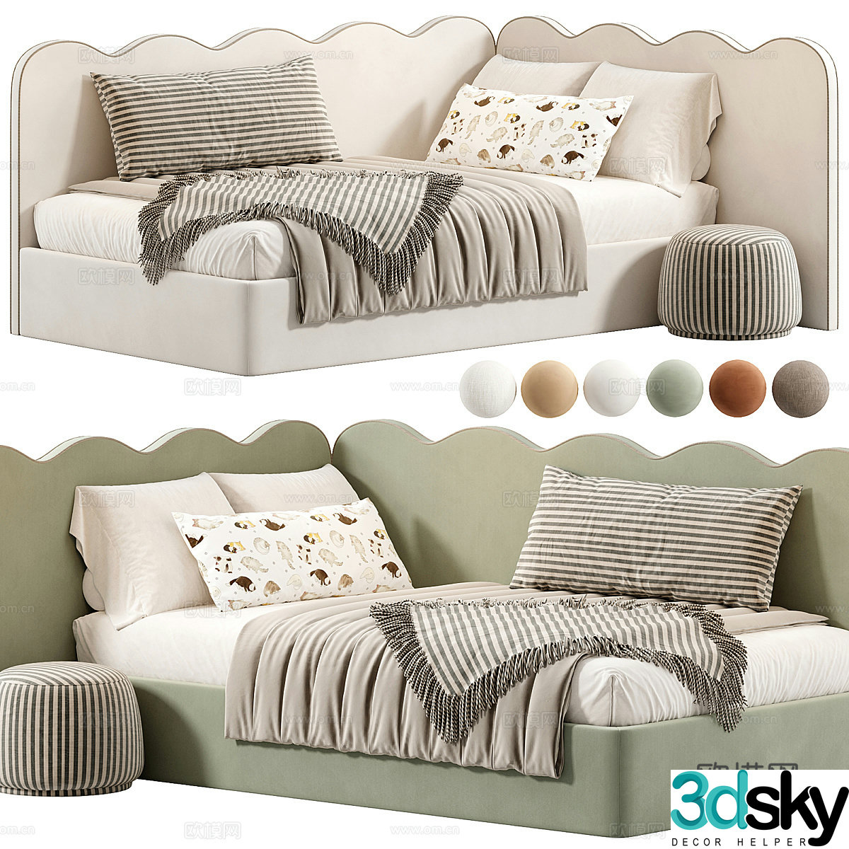 Modern cream style fabric children’s bed 3d model