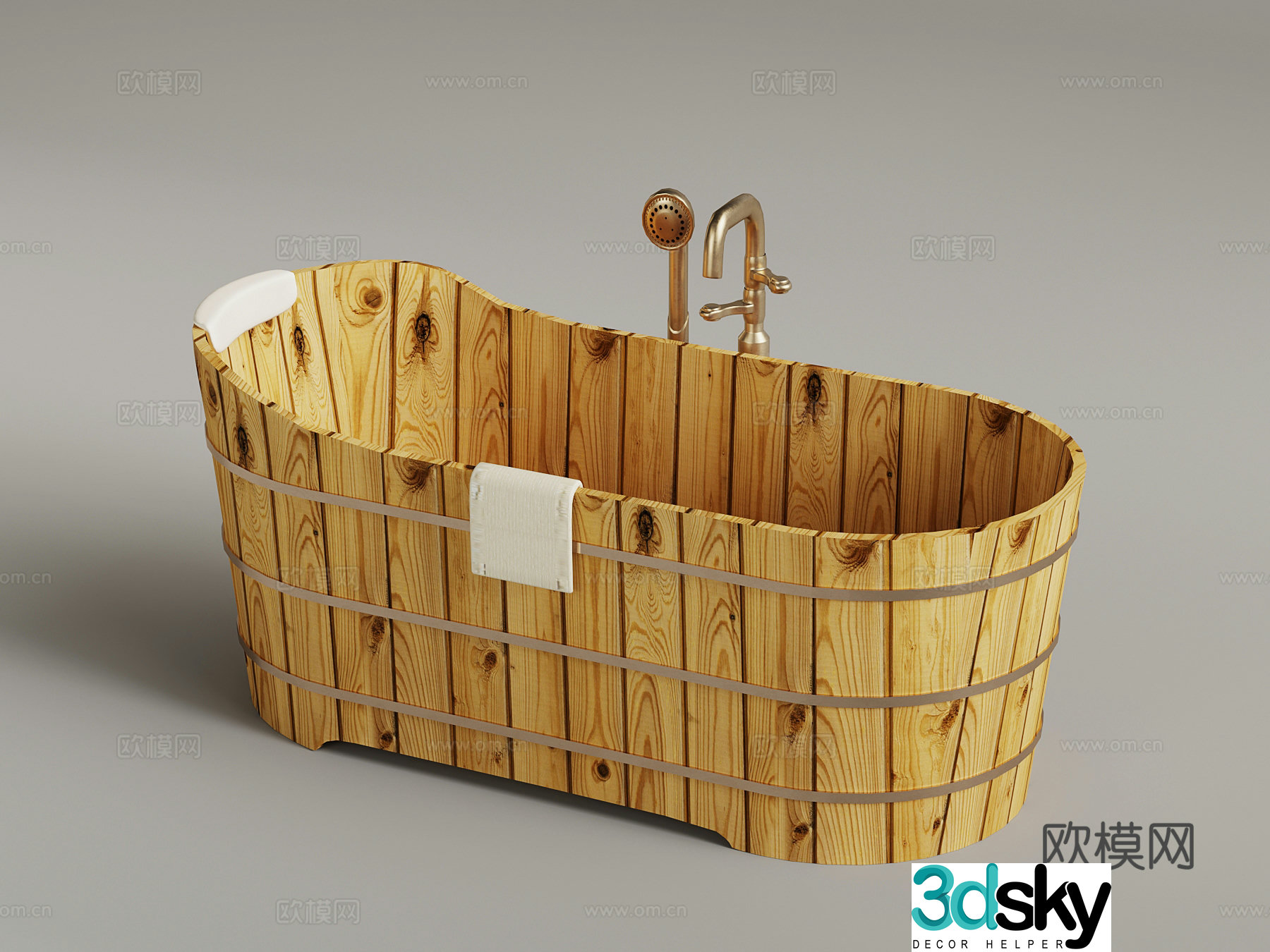 Bathtub Modern Bathtub Wooden Bucket Solid Wooden Bathtub 3D Model