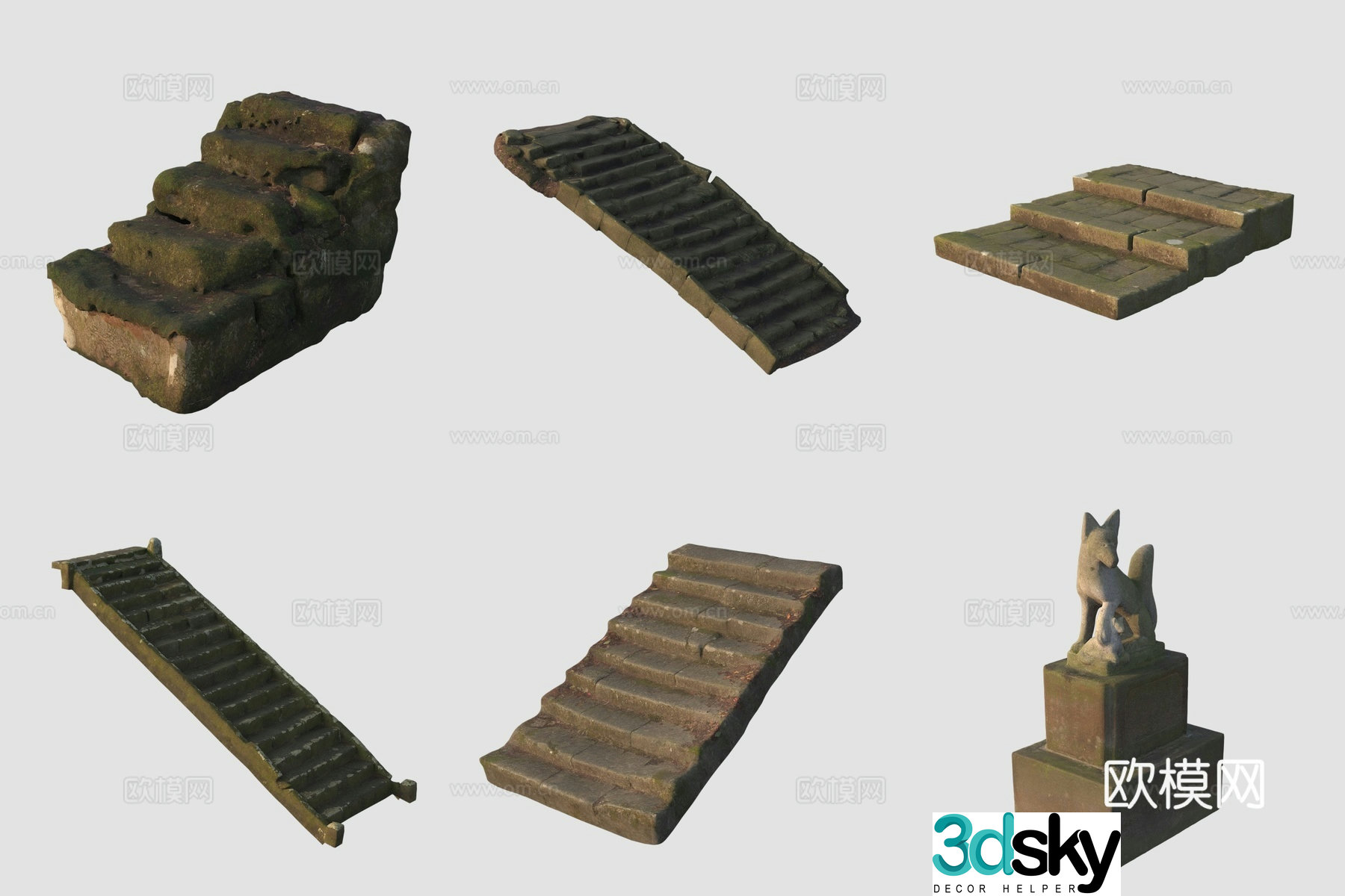 Ancient stone steps bluestone slab road puppy stone carving 3D model