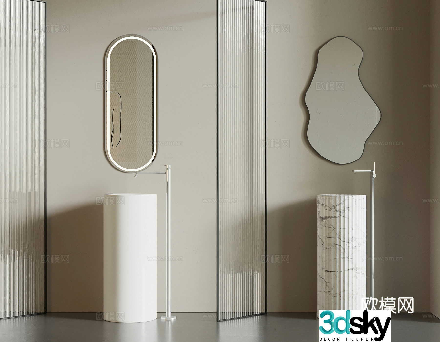 Washing table modern wash basin column basin mirror 3d model