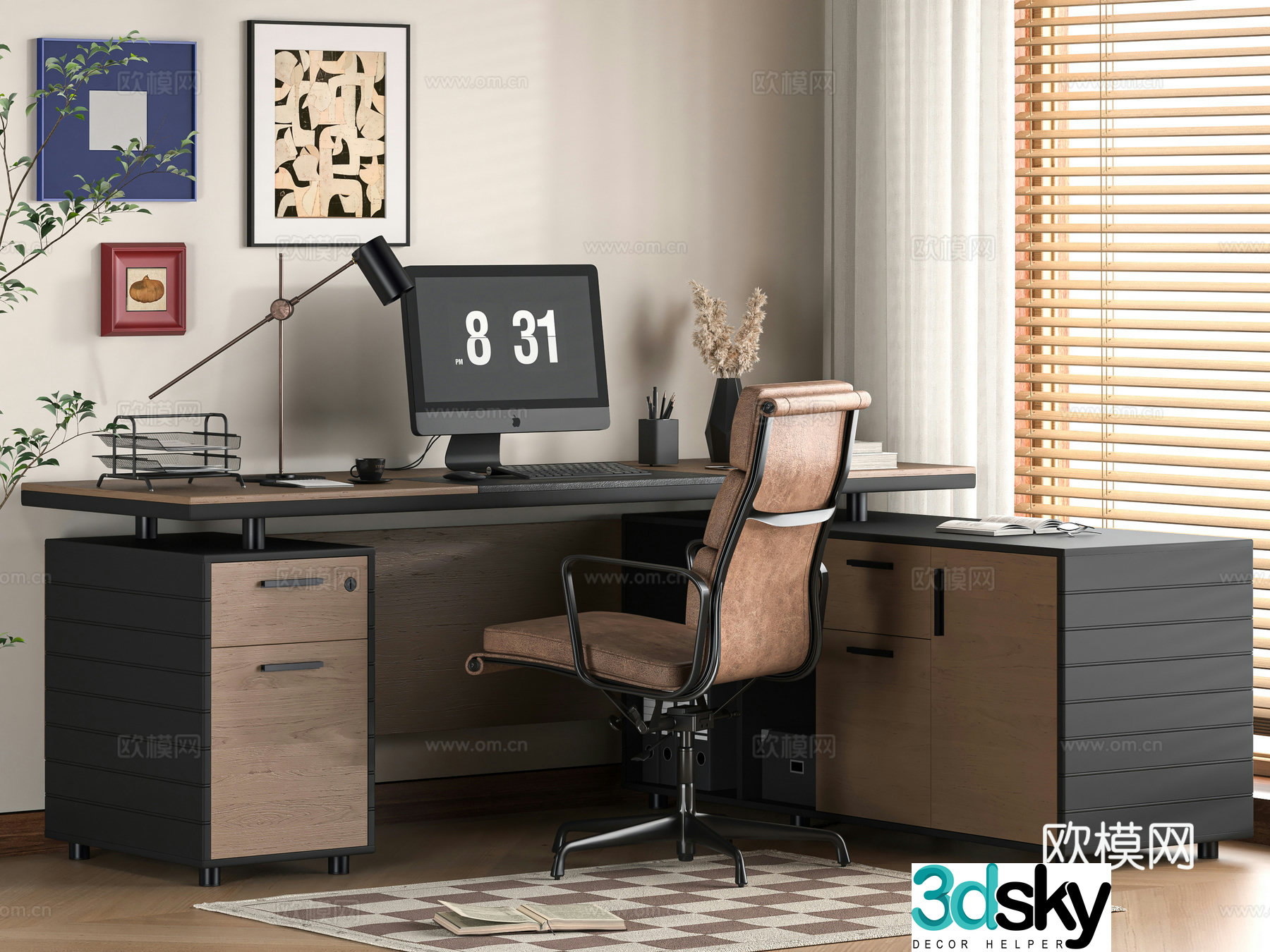 Modern office desk and chair combination 3D model