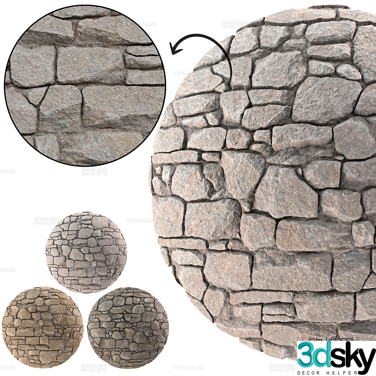Cultural stone wall 3d model