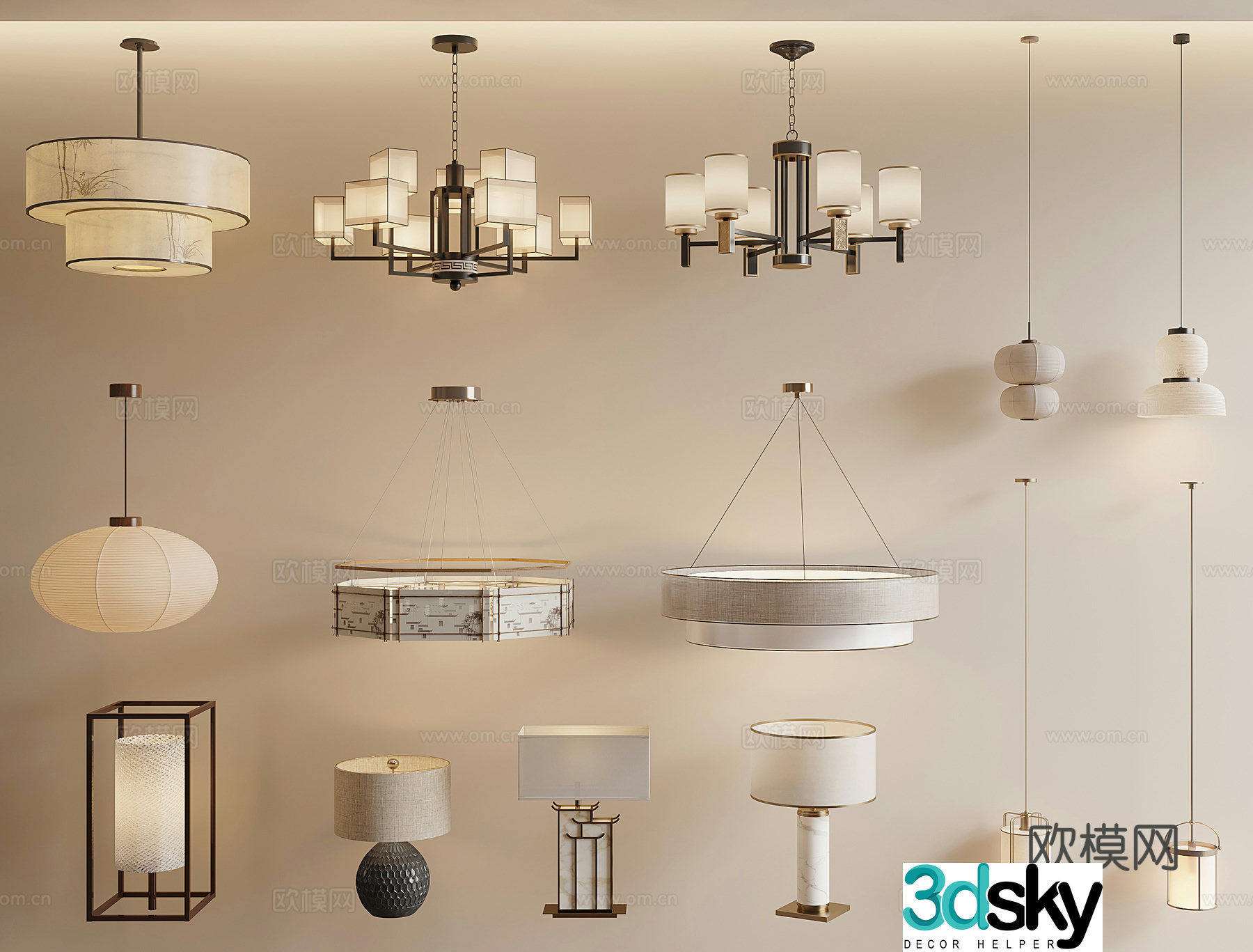 Song style chandelier table lamp 3d model