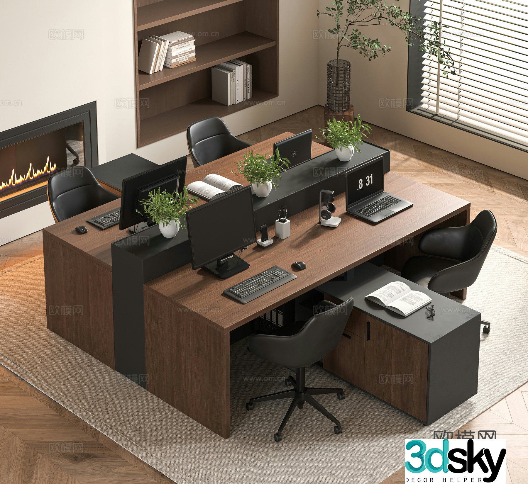 Modern office desk and chair combination 3D model