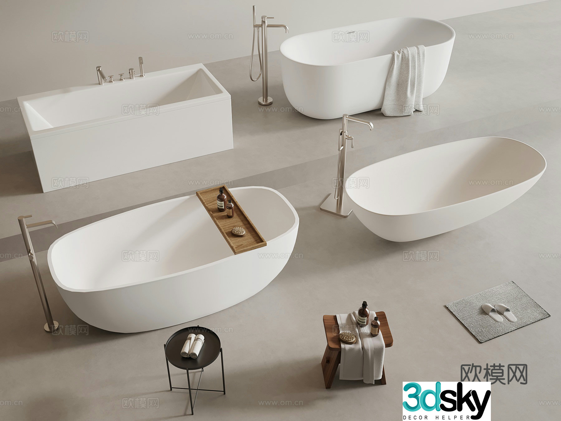 Bathtub Modern Bathtub Bathroom Small Parts 3D Model