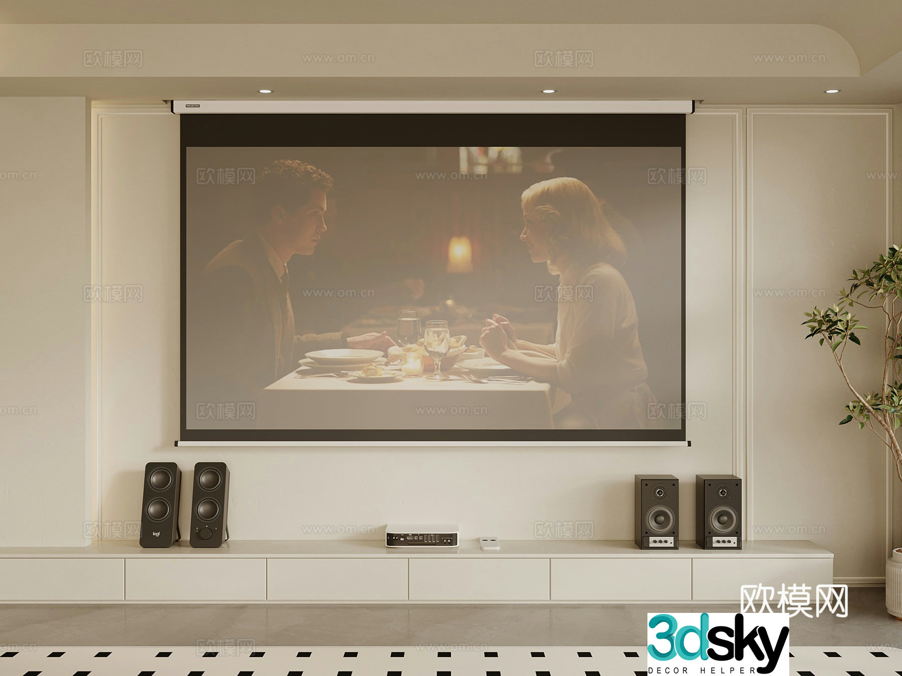 Projection Modern Projection Screen Audio 3D Model