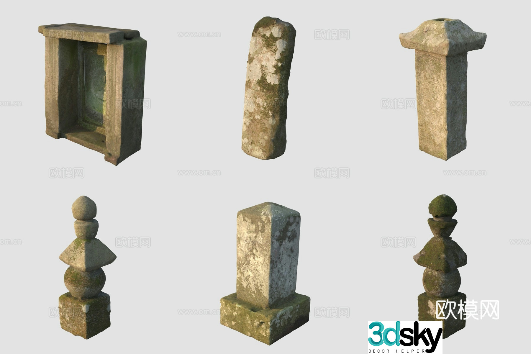 Ancient stone carving pillar stone tablet 3D model