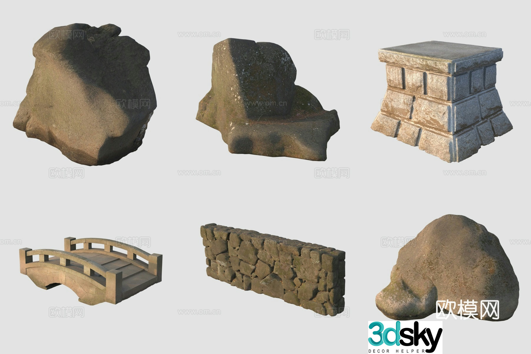 Ancient stone wall stone bridge 3d model