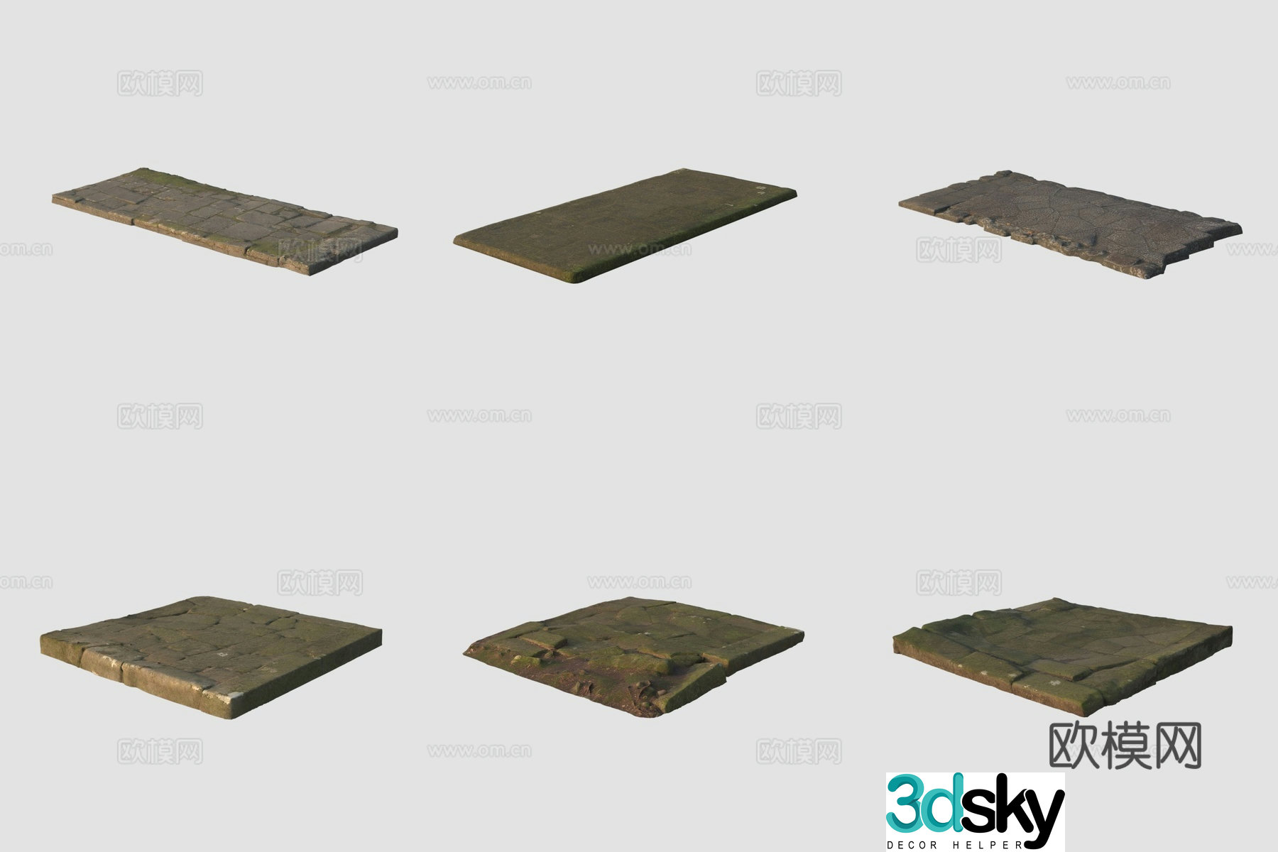 Ancient stone slab road 3D model
