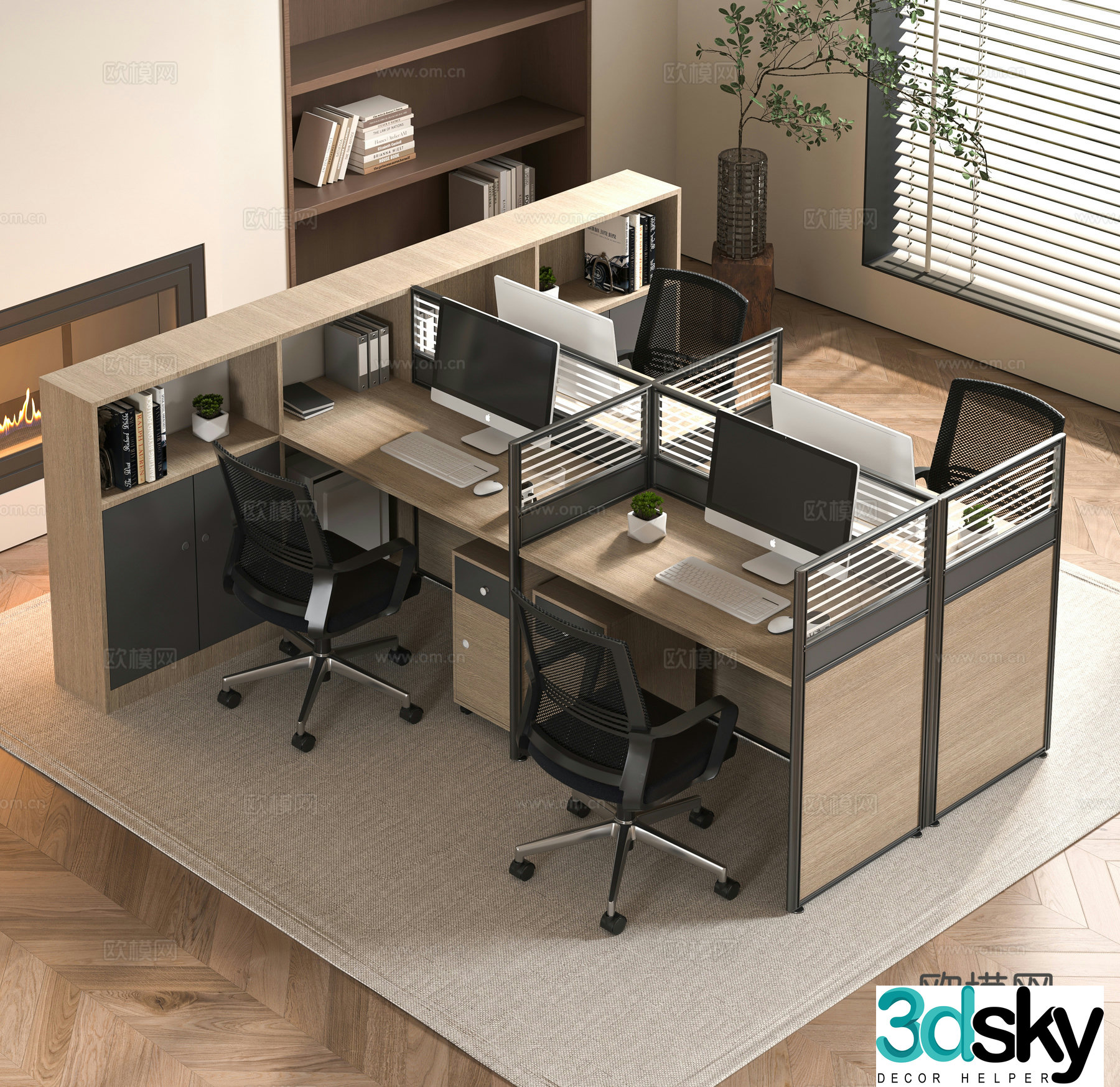 Modern office desk and chair combination 3D model