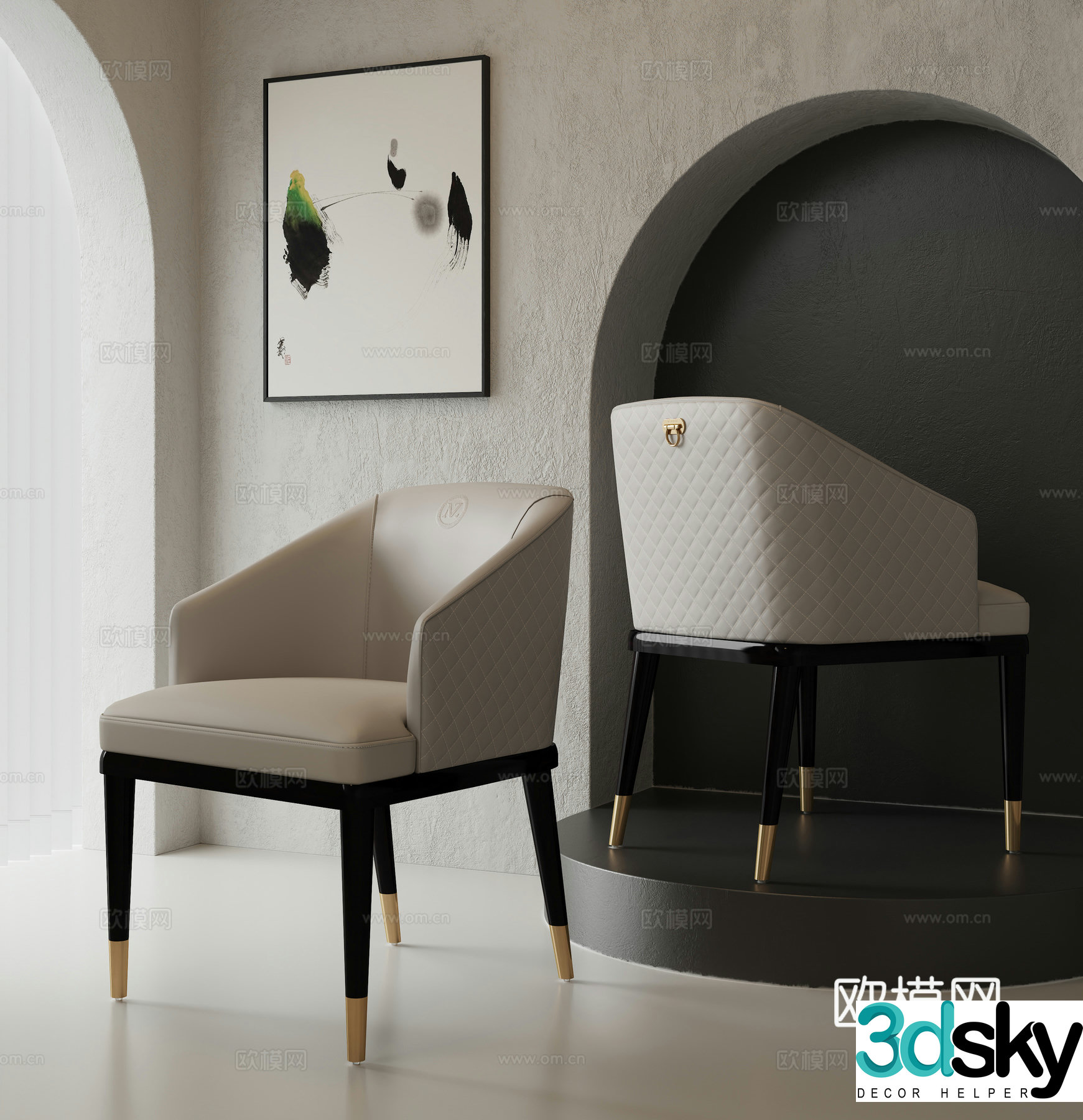 Modern light luxury single chair dining chair 3d model