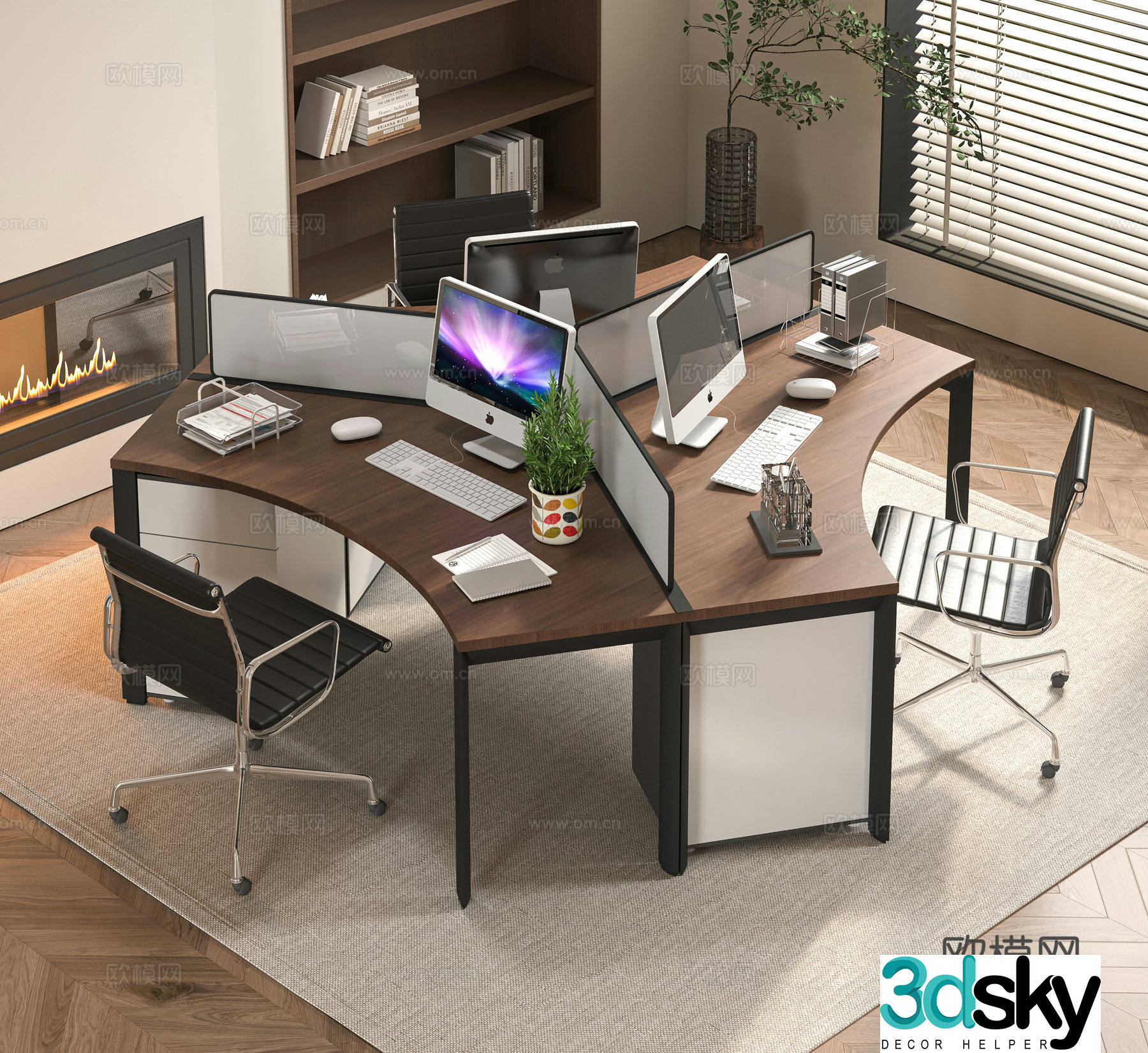 Modern office desk and chair combination 3D model