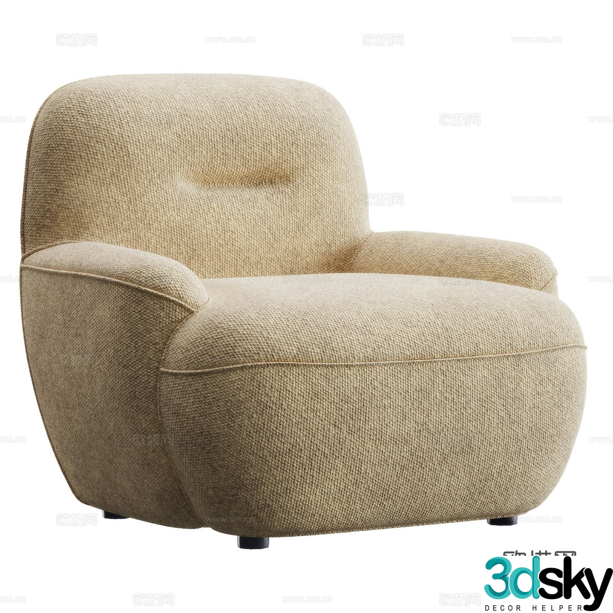 Modern cream style fabric lounge chair 3d model