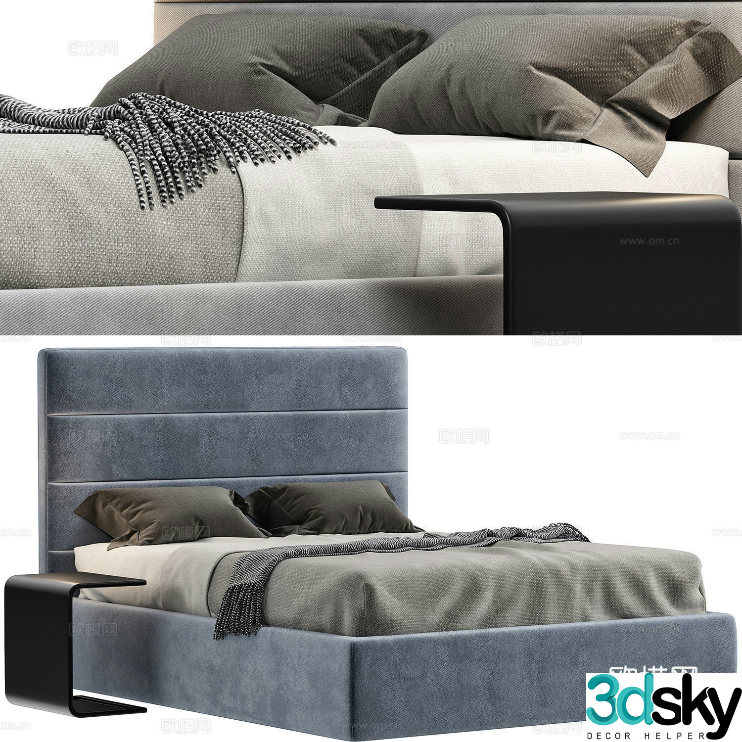Modern Italian fabric double bed 3D model