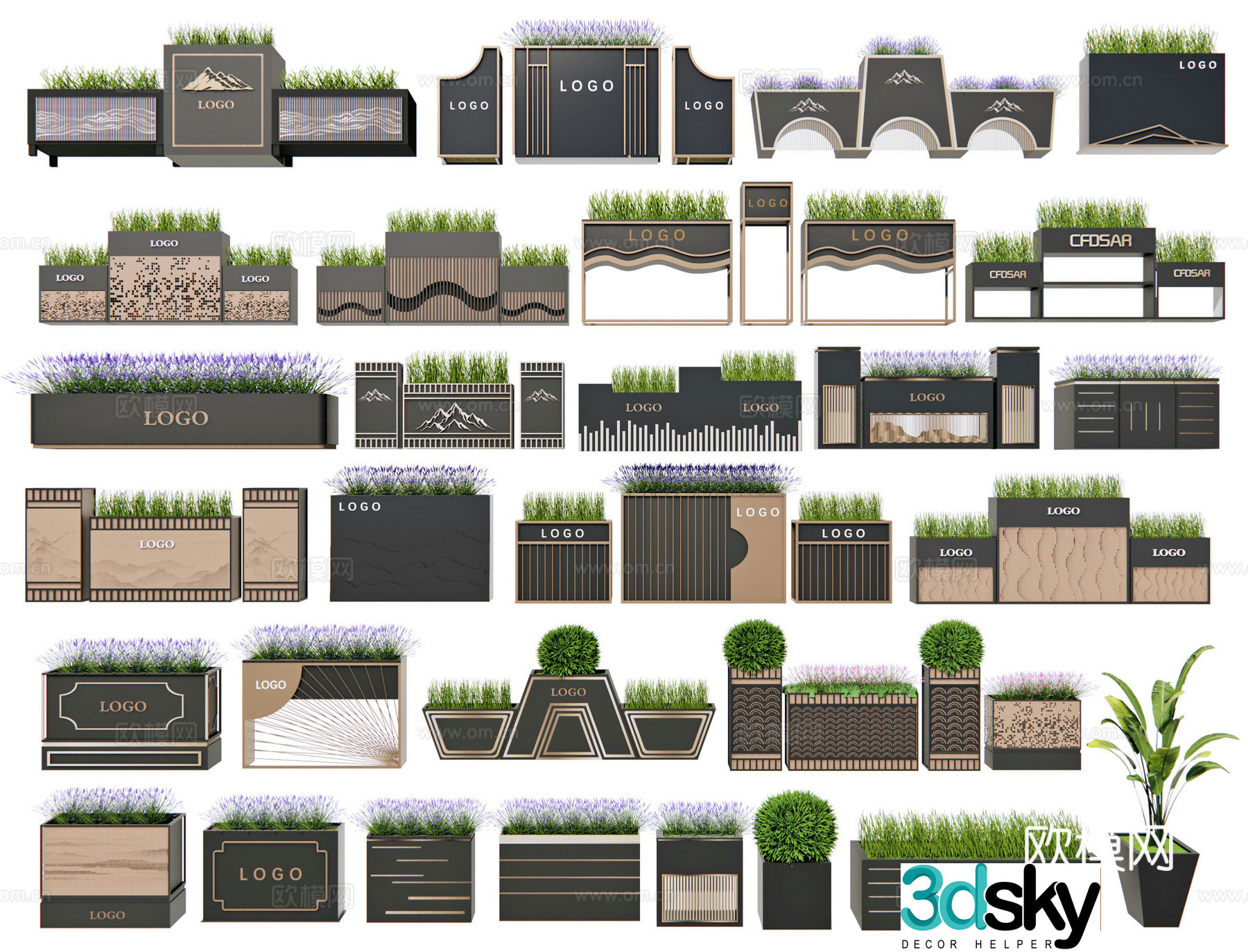 Modern flower box exterior flower box flower pot outdoor mobile flower box planting box commercial street 3D model