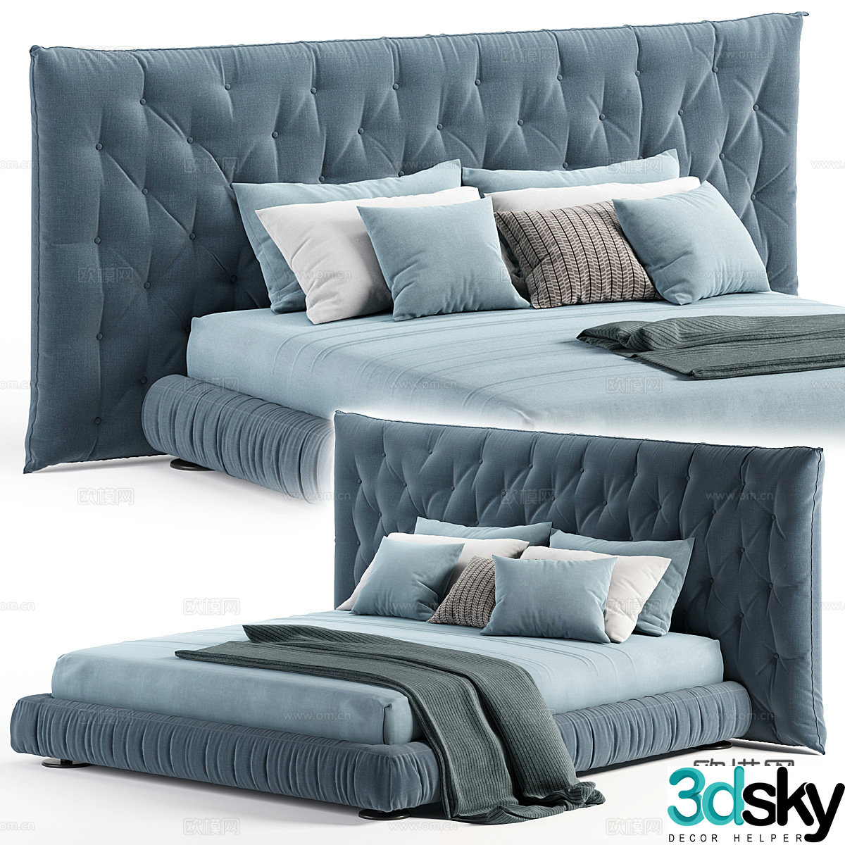 Modern Italian fabric double bed 3D model