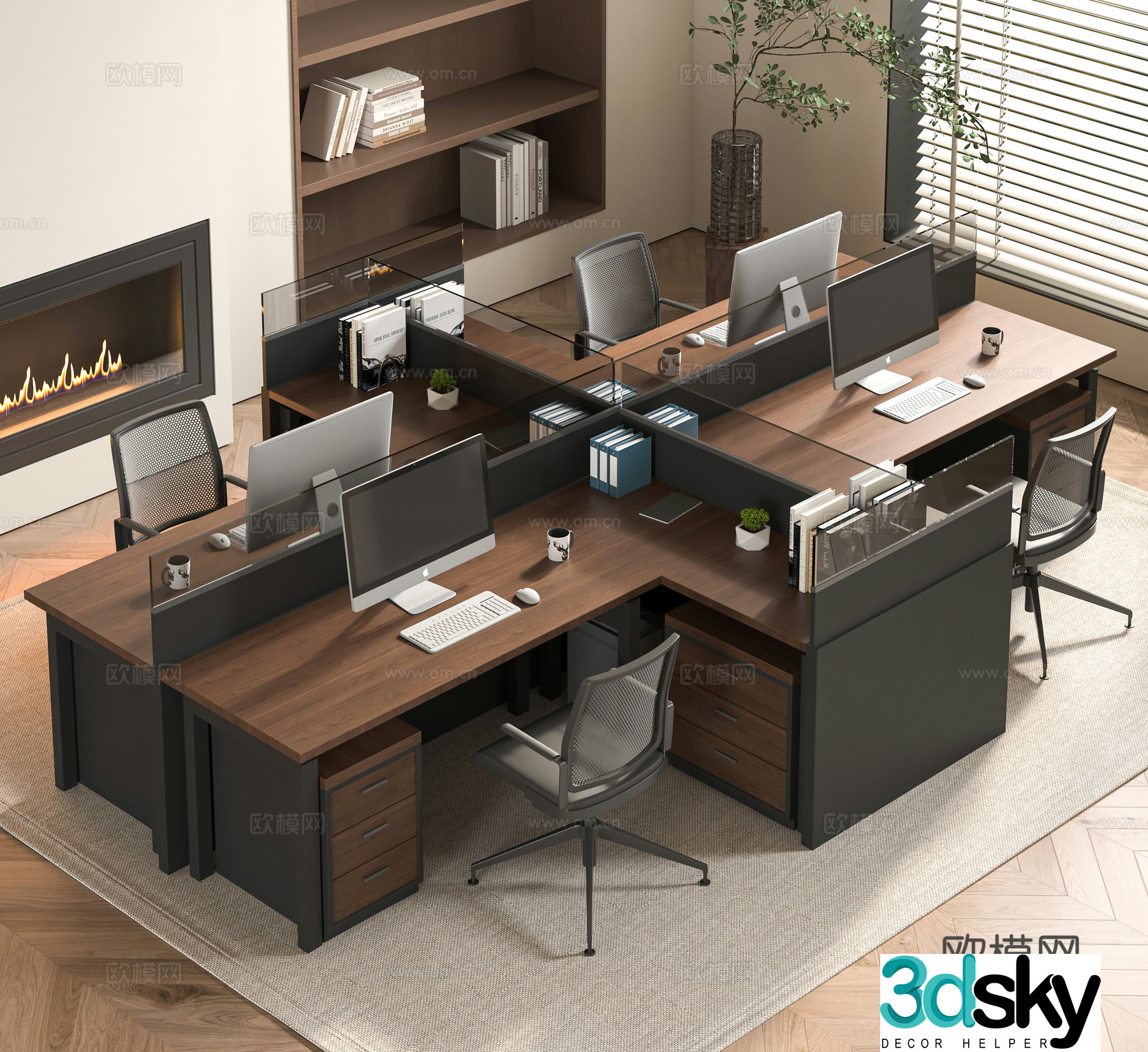 Modern office desk and chair combination 3D model