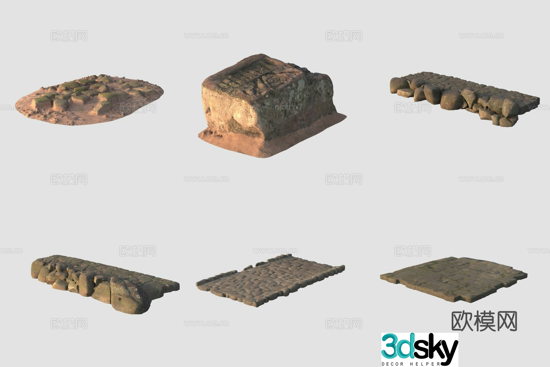 Ancient stone slab road 3D model