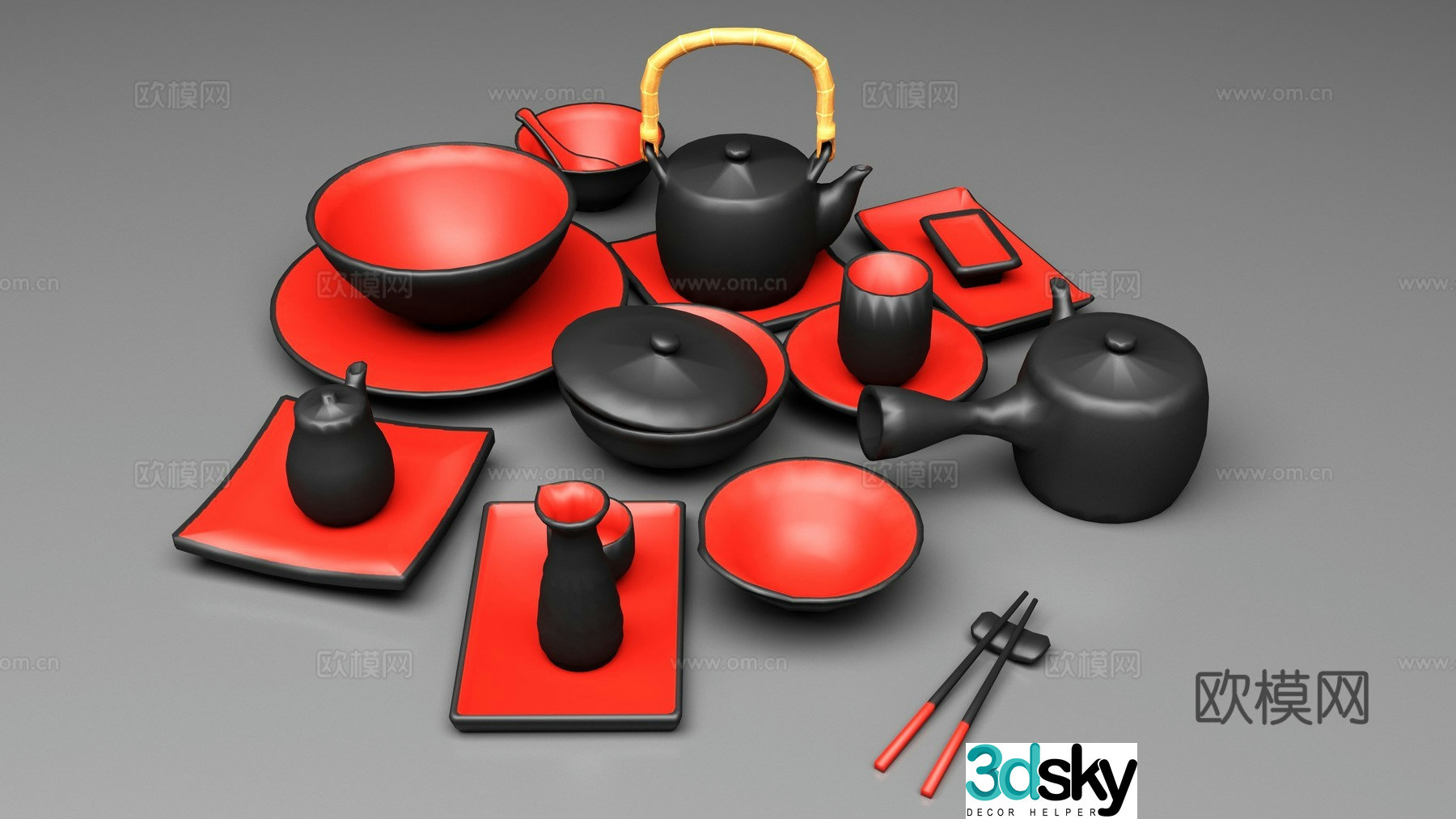 Japanese tableware set 3d model