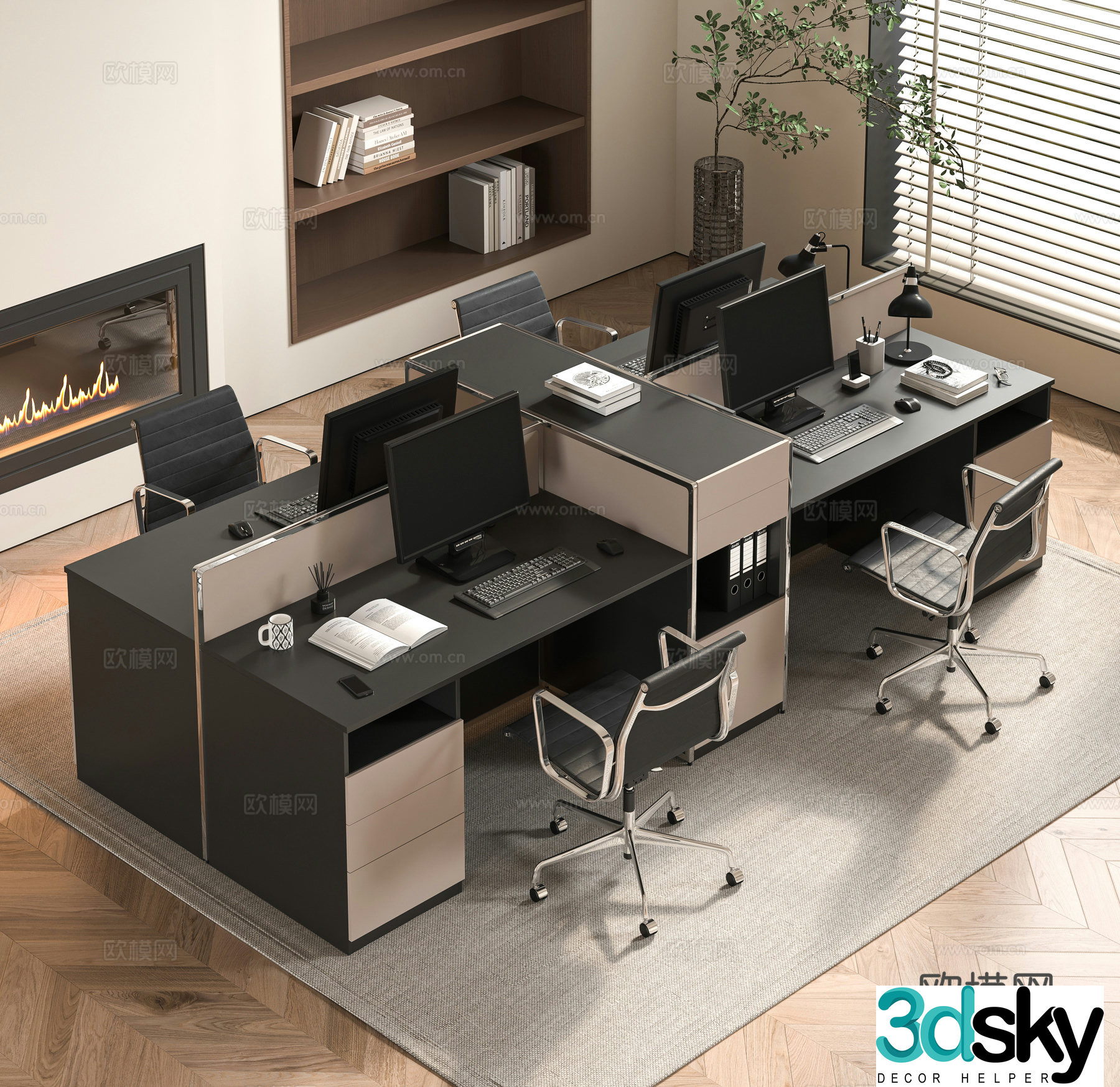 Modern office desk and chair combination 3D model