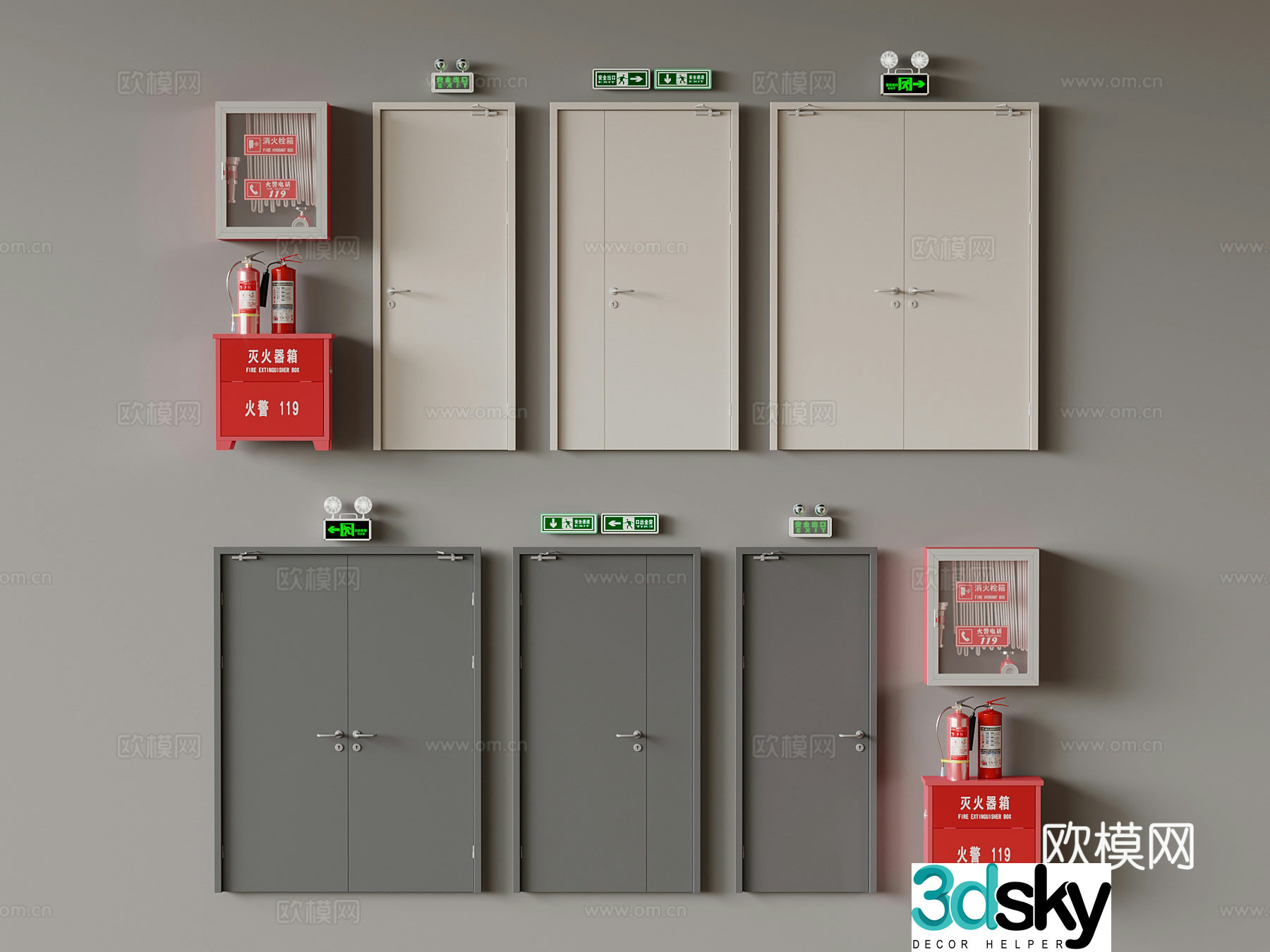 Fire door modern solid wood fire door combination fire equipment 3d model