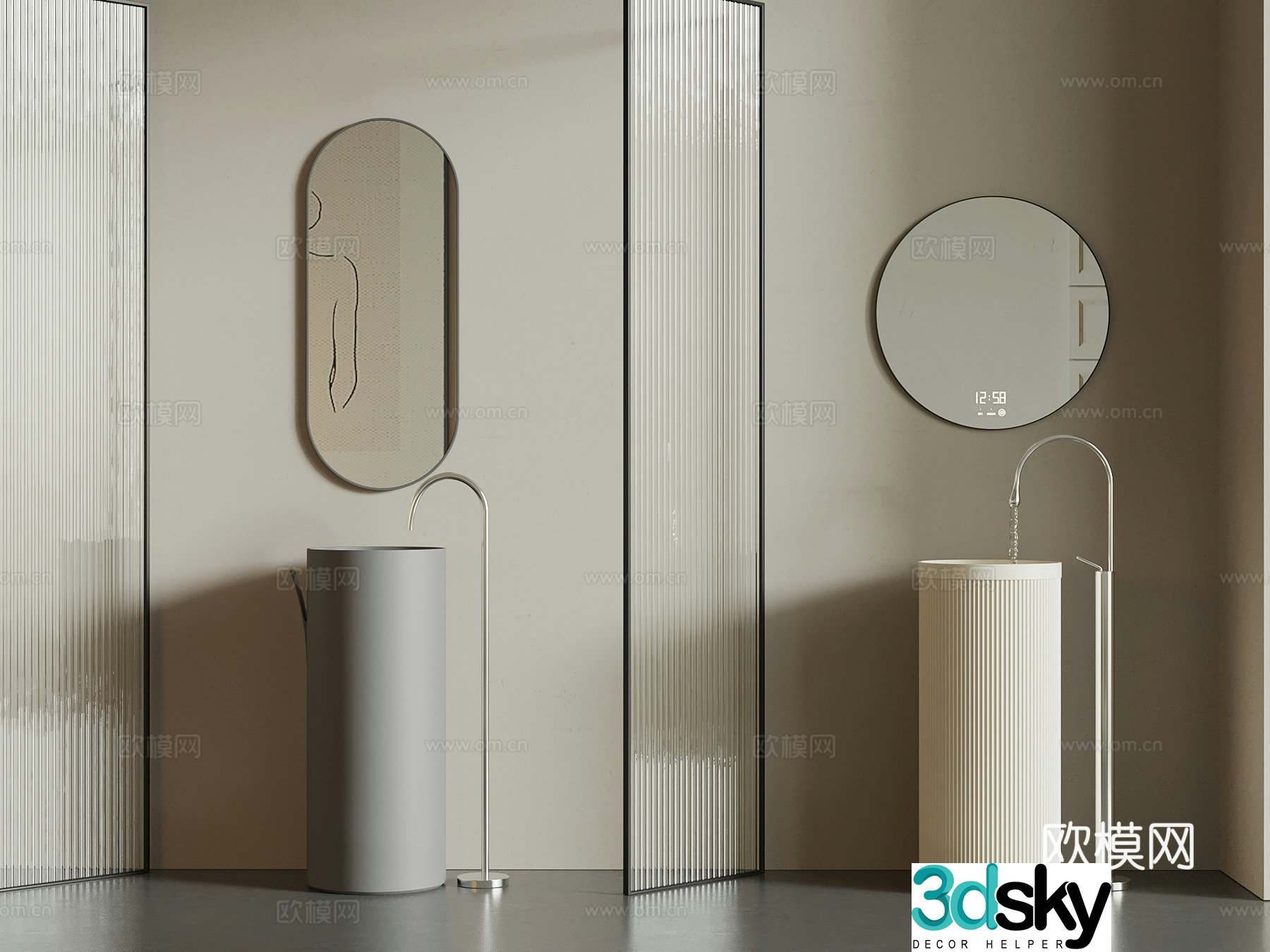 Washing table modern wash basin column basin mirror 3d model