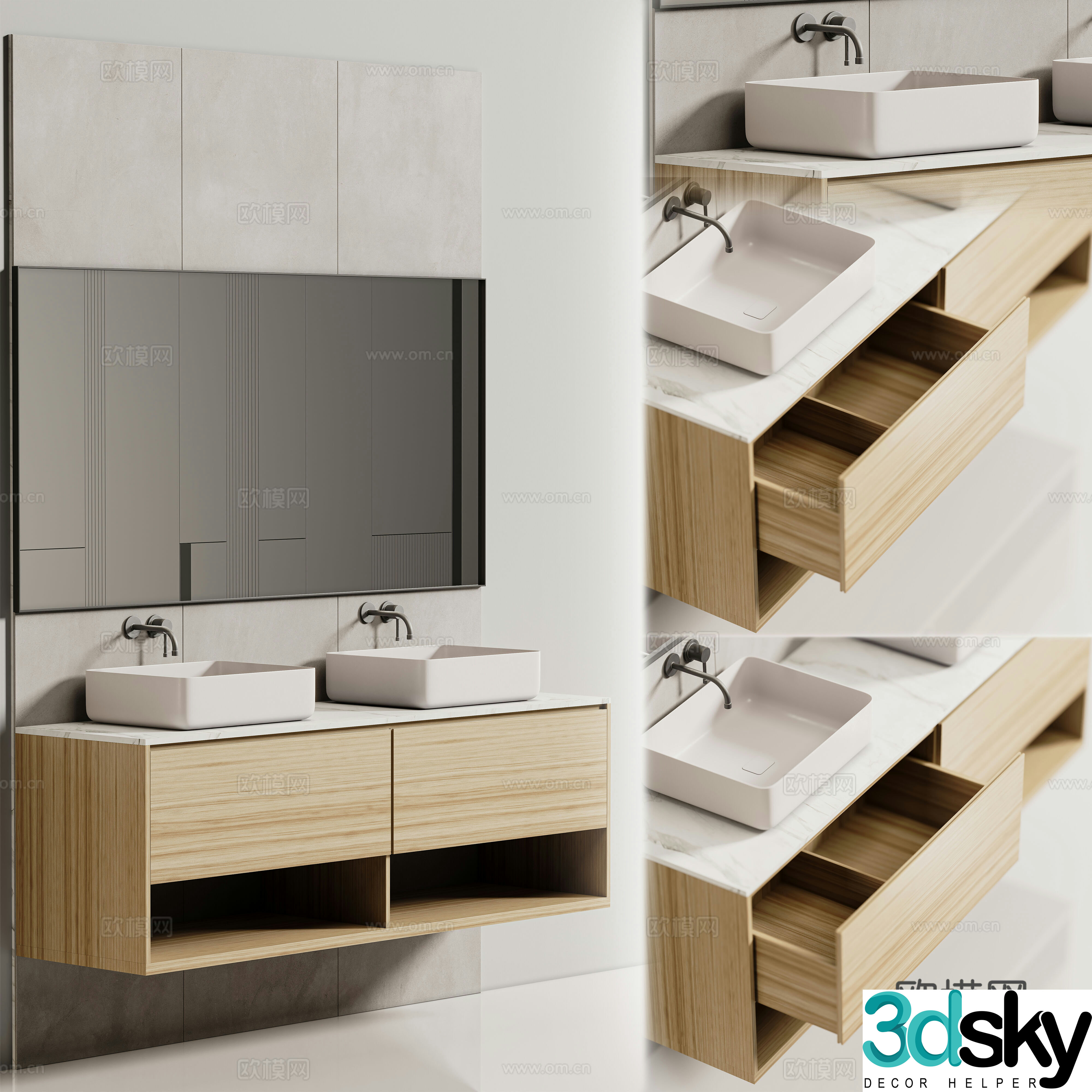 Modern Italian minimalist double basin bathroom cabinet 3D model