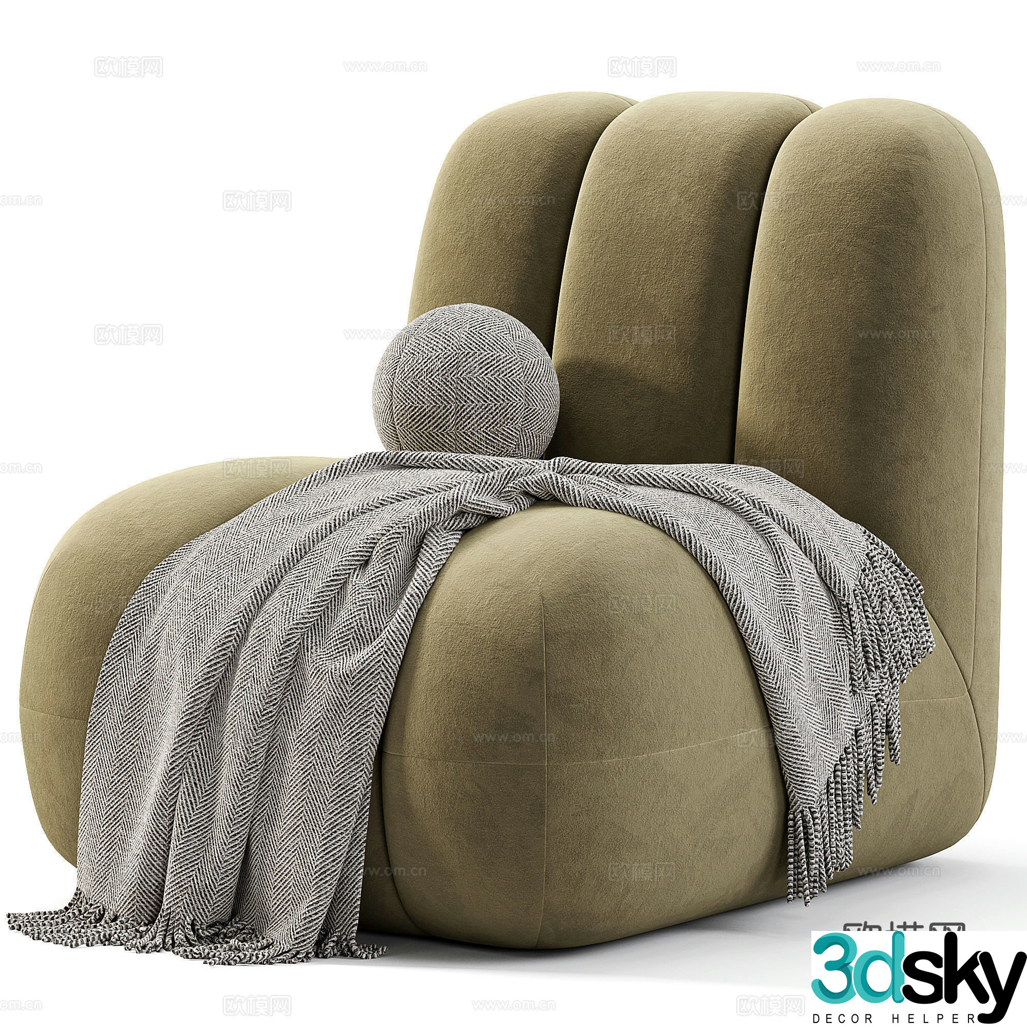 Modern cream style fabric lounge chair 3d model