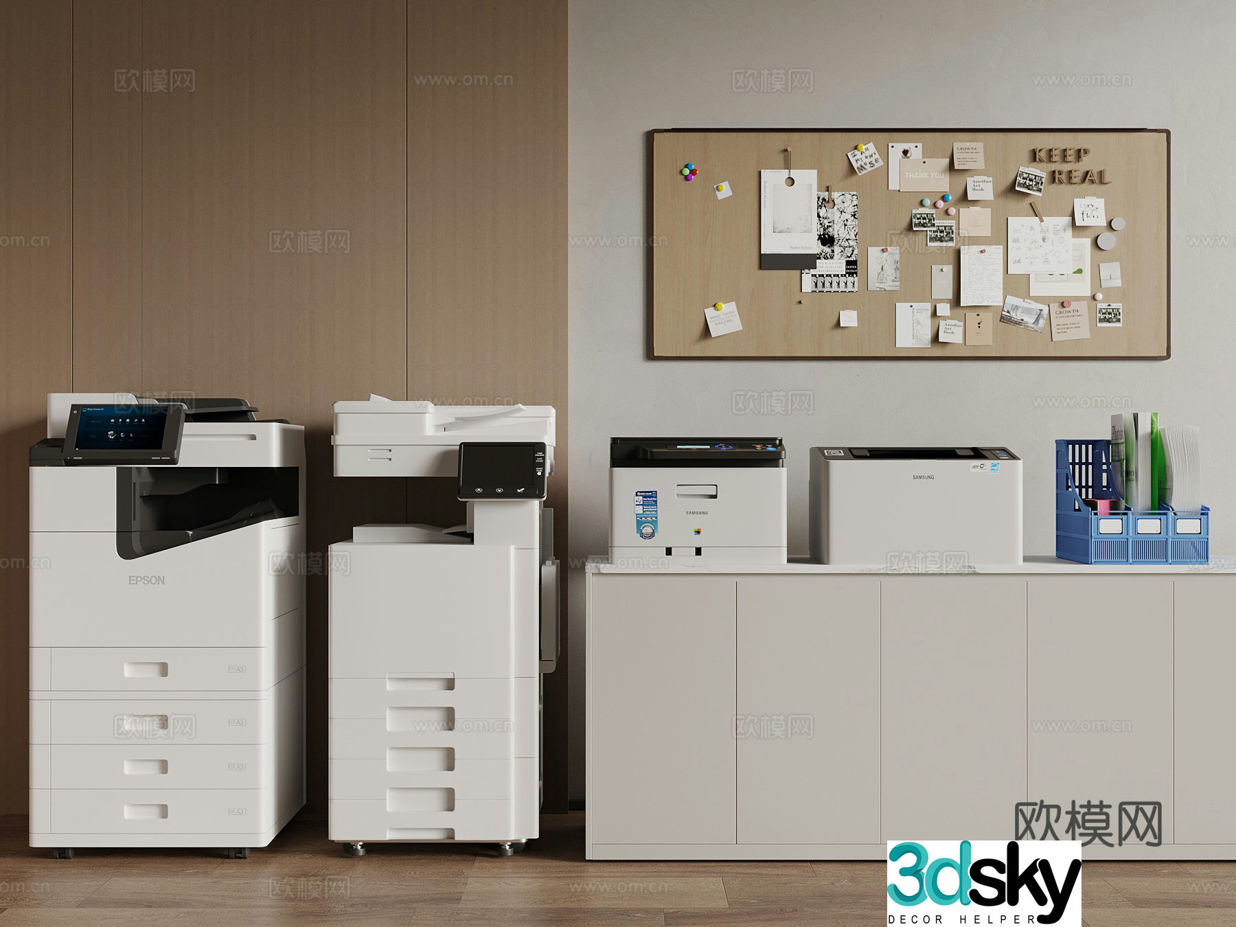 Modern printer Office supplies Paper shredder Office whiteboard 3D model