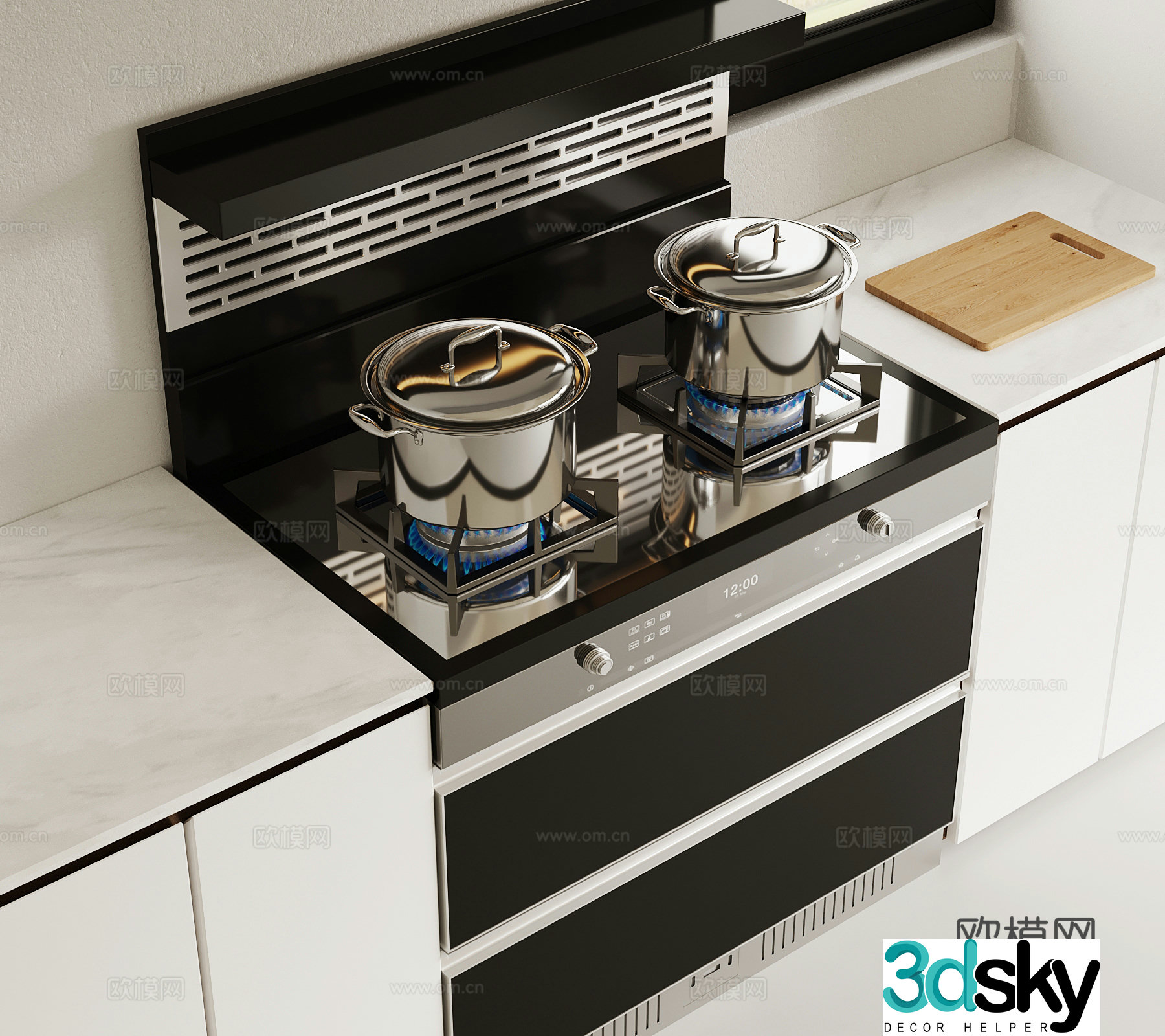 Modern integrated stove hood stove 3D model
