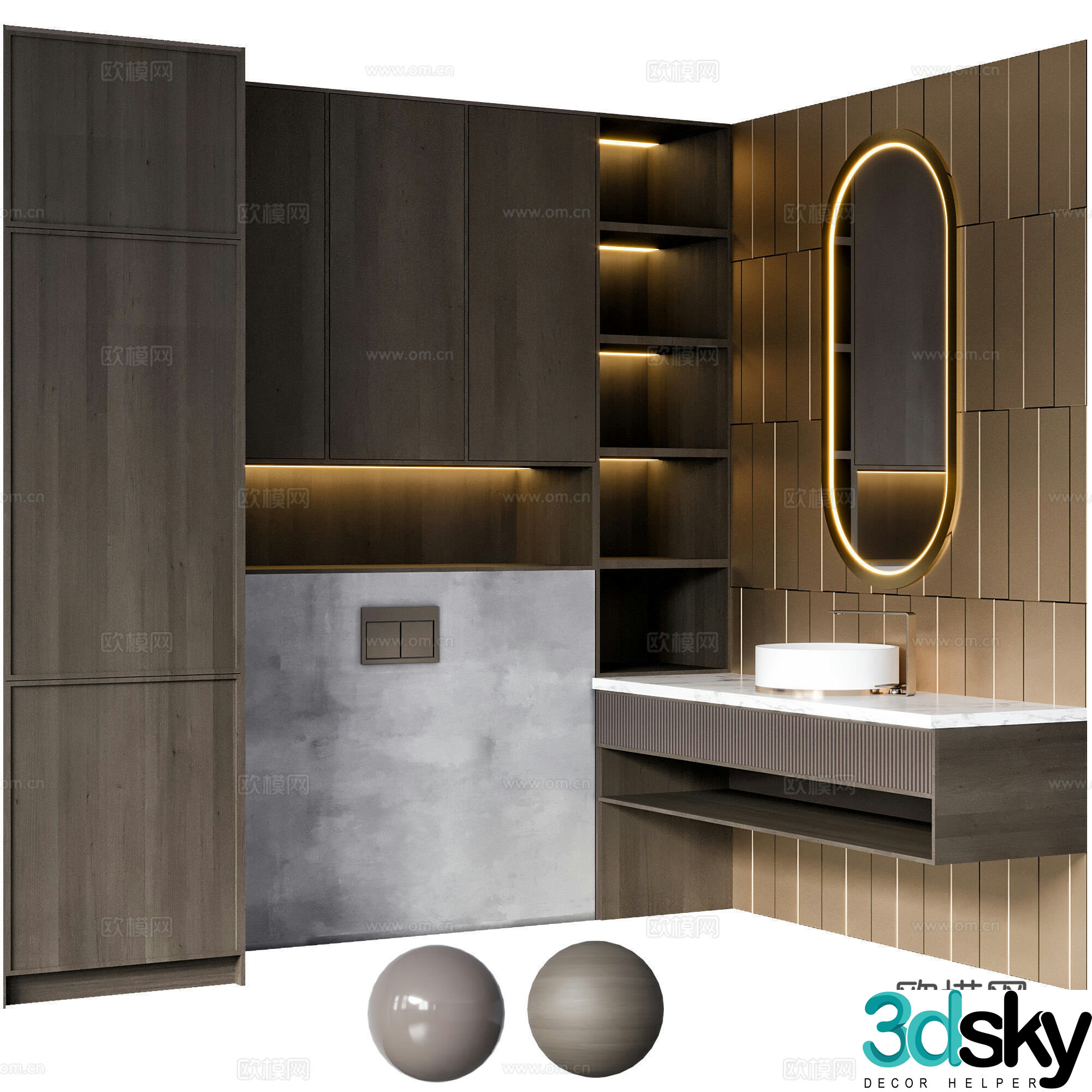 Modern Italian light luxury bathroom cabinet 3D model