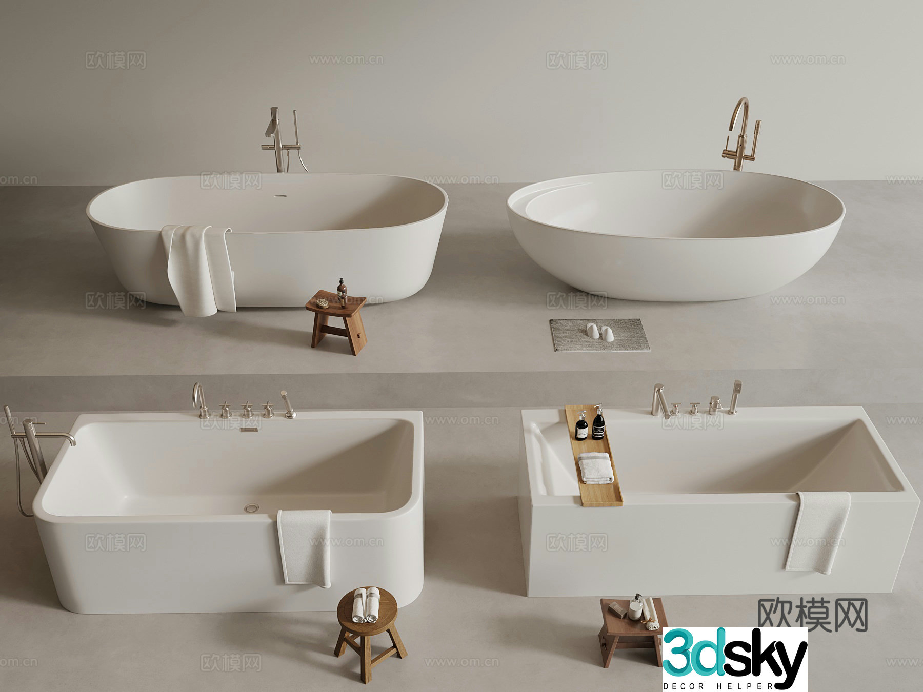 Modern bathtub Bathroom small pieces 3D model