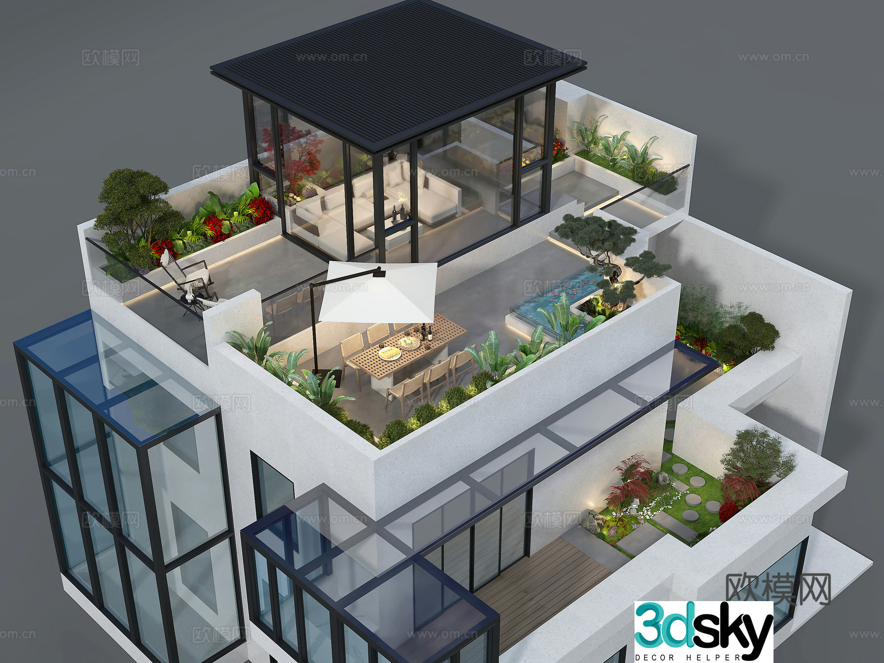 Villa exterior garden sky garden 3d model