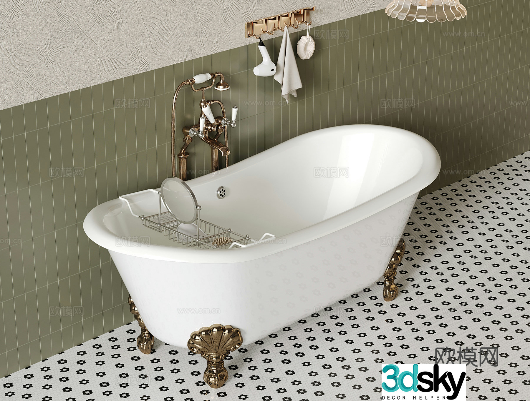 French bathtub Bathroom small piece 3D model
