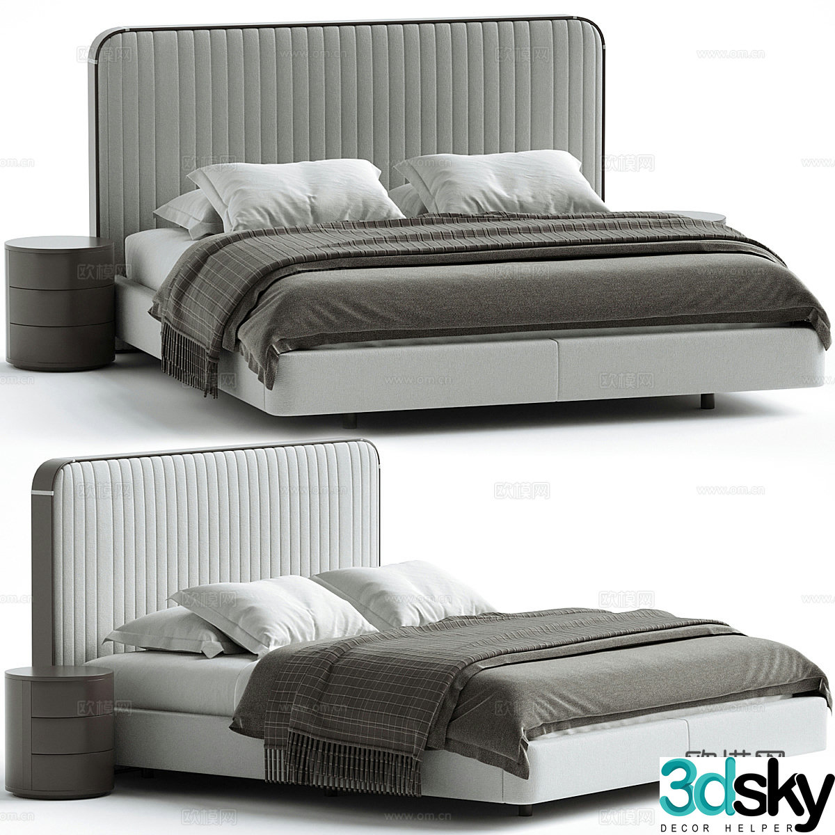 New Chinese style fabric double bed 3D model