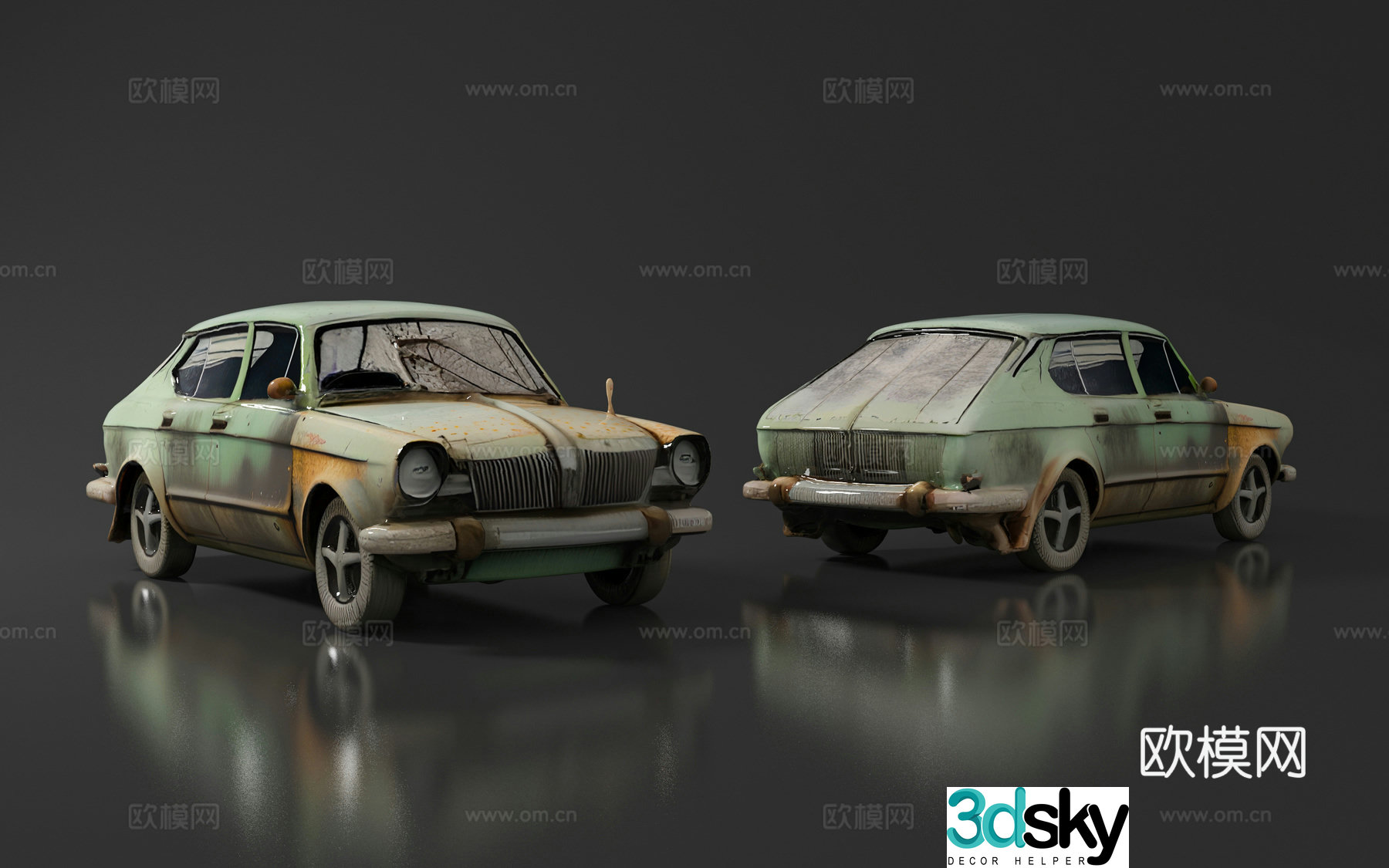 Retro car cartoon style scrap car motor vehicle tools ornaments display props display 3d model