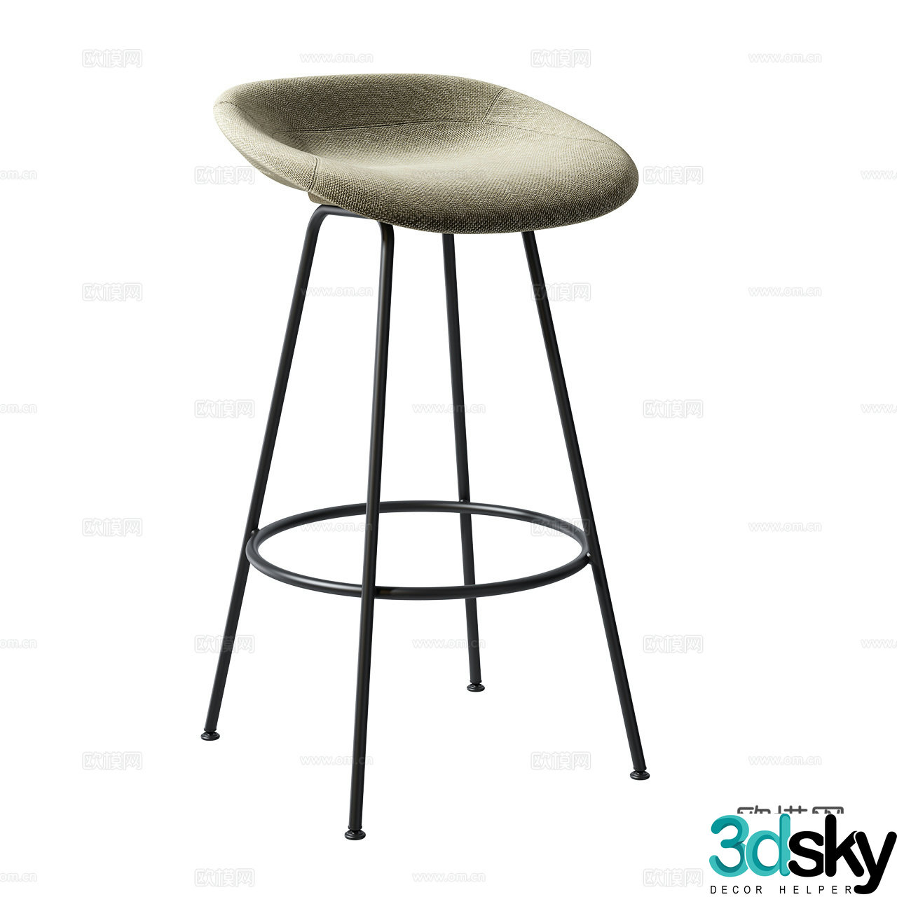Normann Minimalist Bar Stool Italian Bar Stool Fabric Bar Stool Simple Bar Stool Bar Chair 3D Model