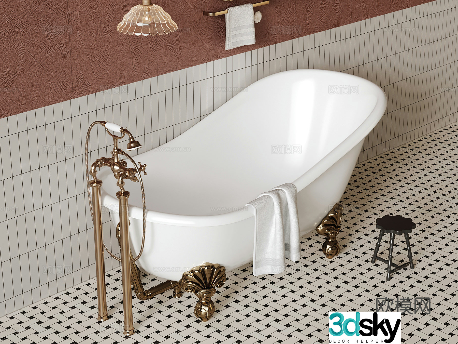 French bathtub Bathroom small piece 3D model
