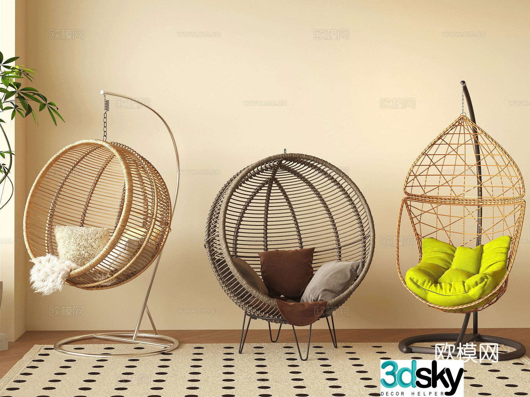 Modern hanging chair swing chair rattan chair rattan chair metal hanging chair 3d model
